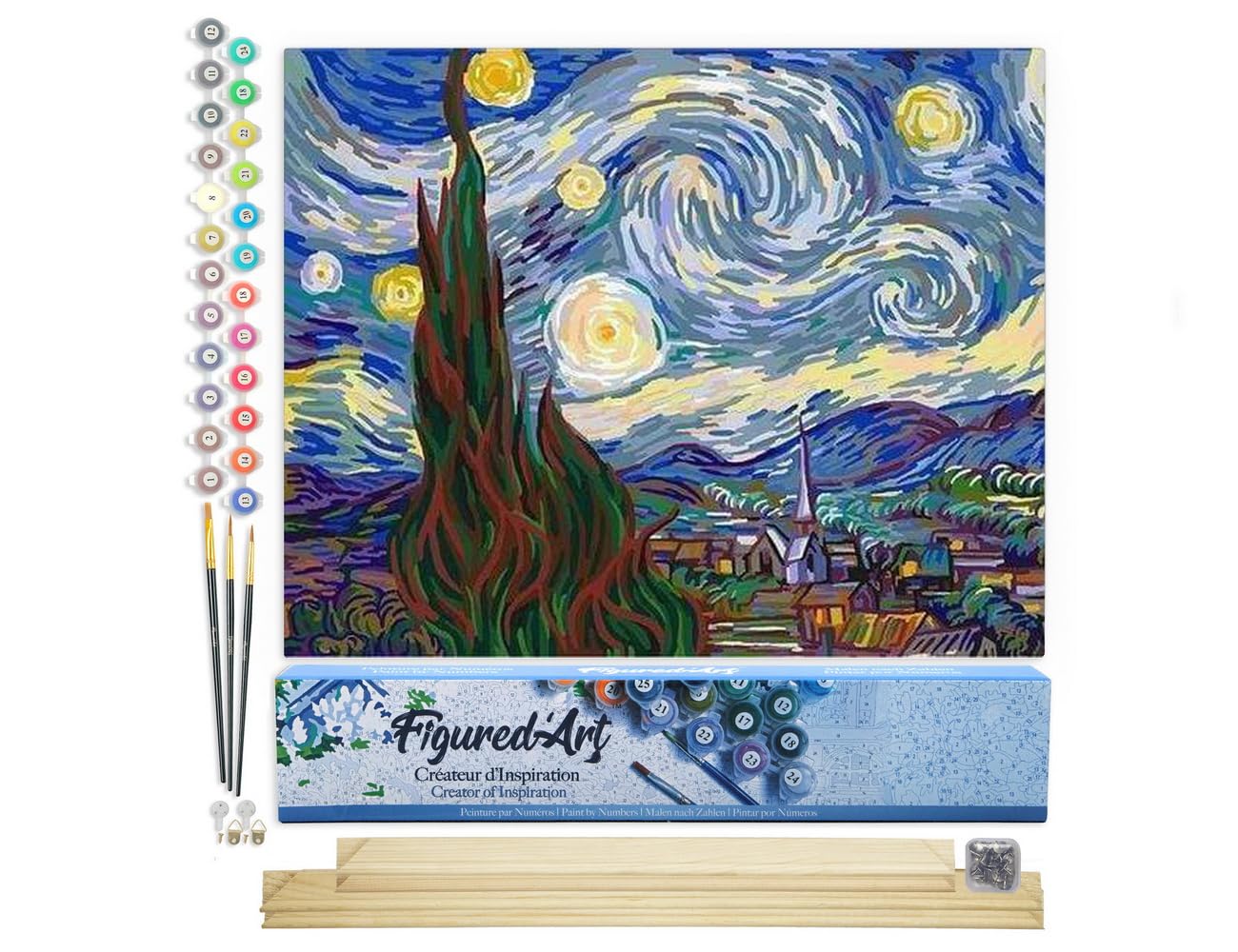 Figured'Art Paint by Numbers for Adults Van Gogh Starry Night 40x50cm - Craft Art Painting Rolled Canvas with DIY Wooden Frame