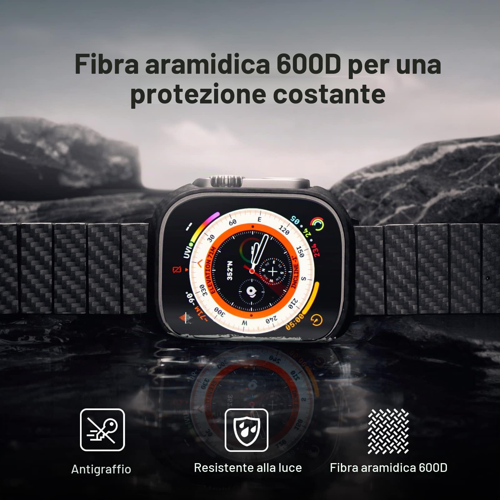 pitaka Custodia Protettiva per Apple Watch Ultra 2/Ultra (49mm) Ultra Sottile e Leggera, con Protezione Completa in Fibra Aramidica 600D, Resistente e Antigraffio, Minimalismo[Air Case] Nero
