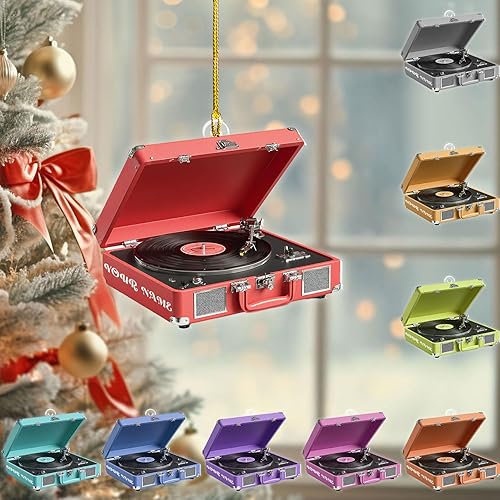 Miniatura 12 de Adorno de Navidad personalizado, máquina de discos de vinilo, adorno plano 2D, adorno para tocadiscos, instrumento musical, decoración de árbol de