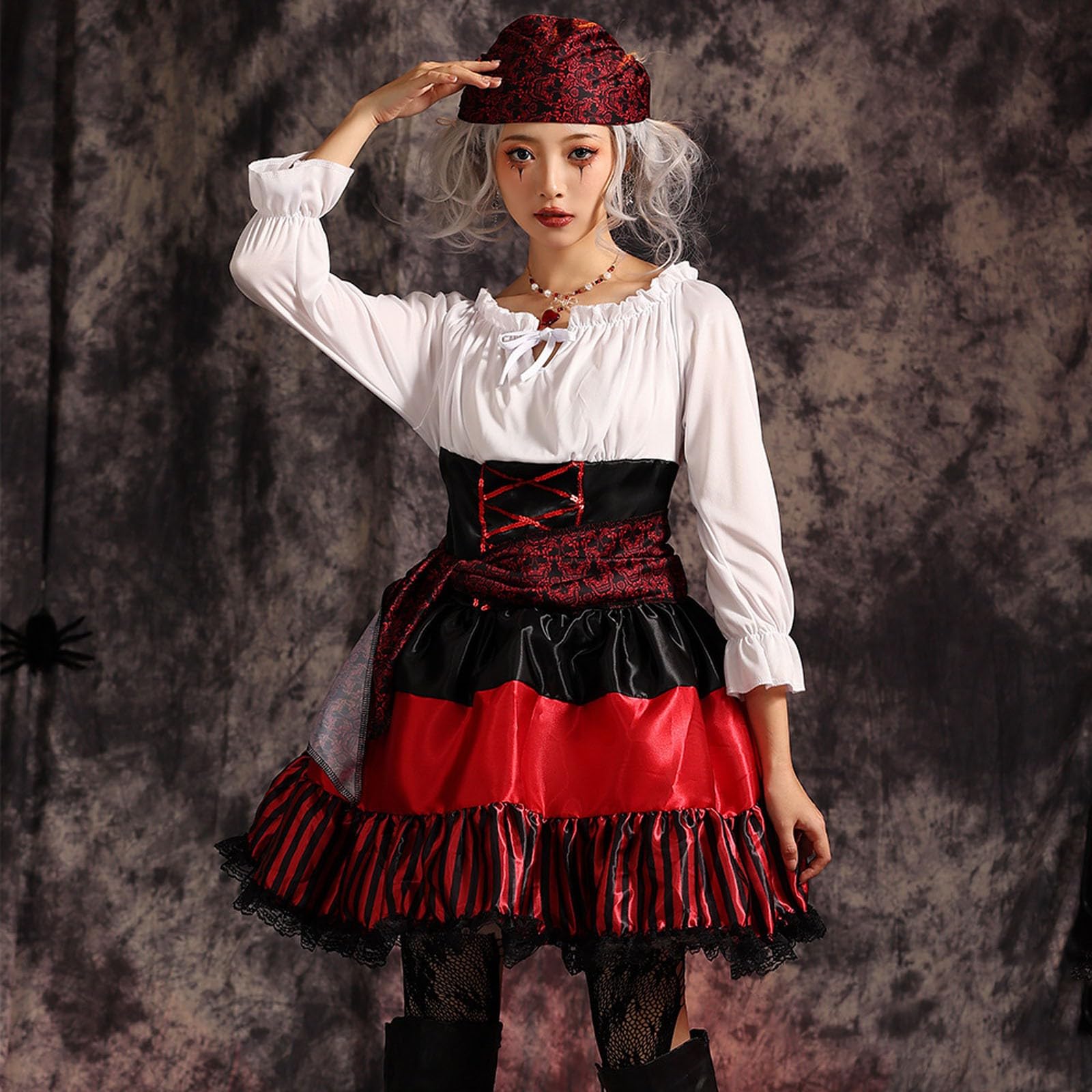Karnevalskostüme Damen Piratenkostüm - Piratin Minikleid Festlich Strampler Langarm Partykleid Piraten Verkleidung Elegant Kleidung Swing Faschingskostüm Corsett Mottoparty Cosplay