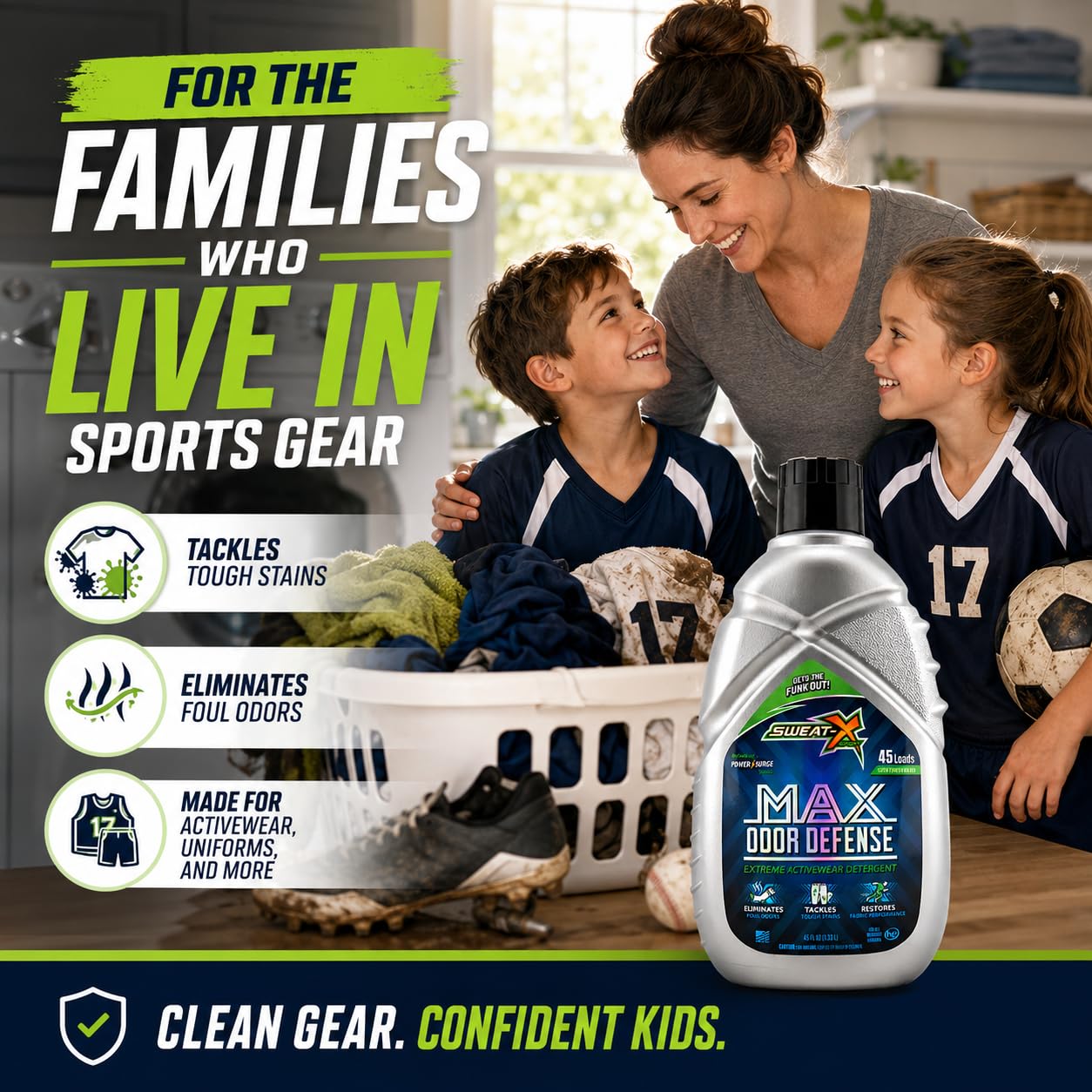 SWEATX X Sport Max Detergent chroniący przed zapachami, najlepsze usuwanie zapachów do odzieży sportowej i codziennego użytku, 90 prań (opakowanie 2 z 45 butelkami)