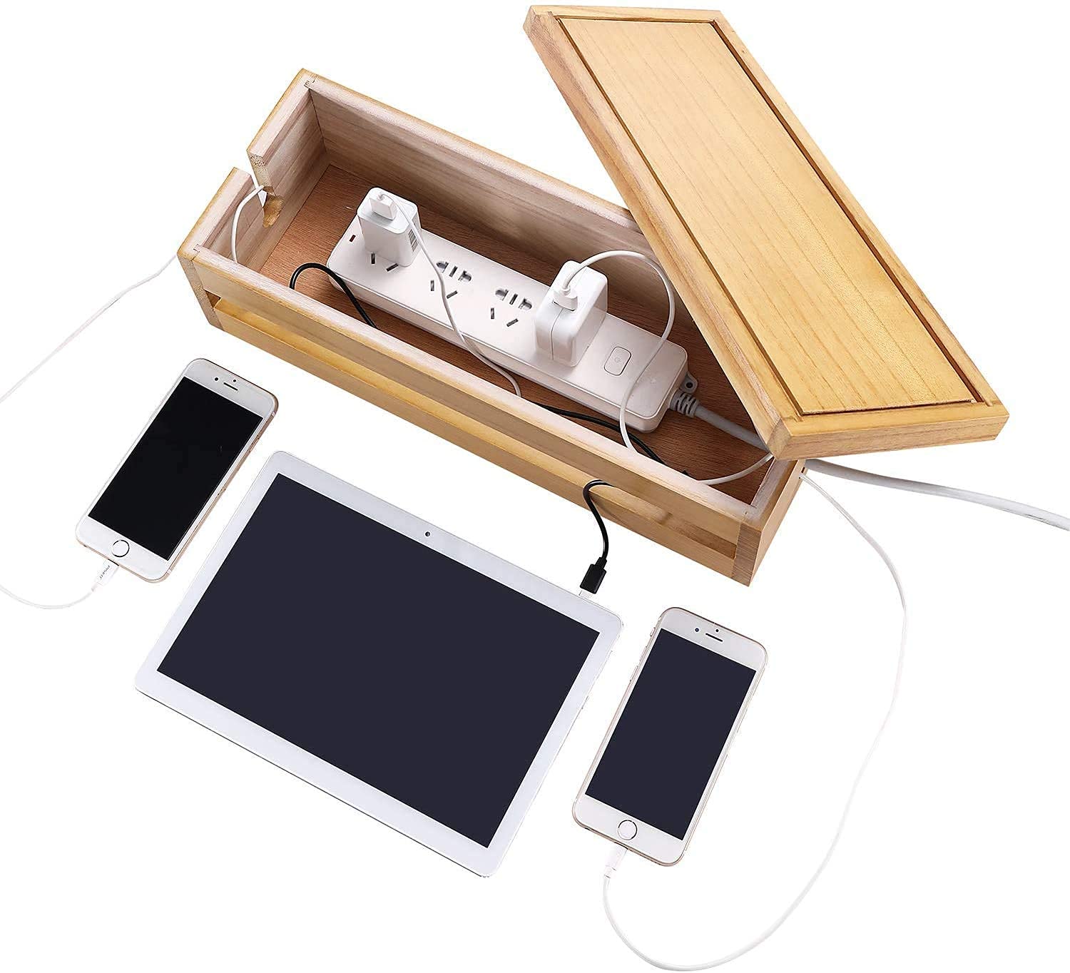 White Whale you think, we bring Cable Management Box Wooden Cord Organizer Box for Extension Cord Power Stripe Surge Protector Wire Management Concealer Organizer Cover Hider for Desktop Home Office 1