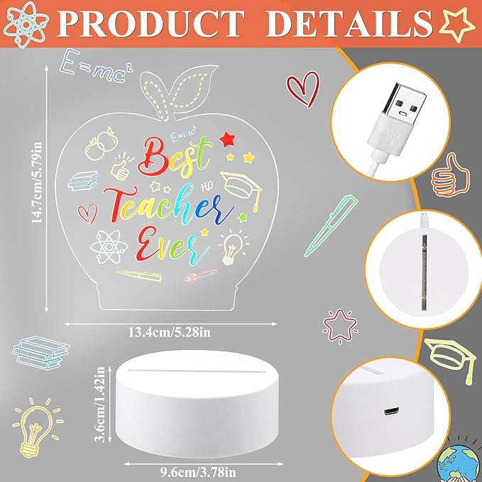 Youdaju Acrylic Night Lamp Teacher Gifts Apple Shape Teacher Gifts Acrylic for Women Thank You Gifts for Teacher Acrylic Night Light Teacher Gift Teacher Appreciation Gifts from Student LED Decor photo 2