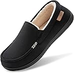 HomeTop Men's Comfy Suede Memory Foam Moccasin Slippers Warm Sherpa Lining House Shoes with Anti-Skid Rubber Sole (9 M, Black) (CA B07VWWVC62)