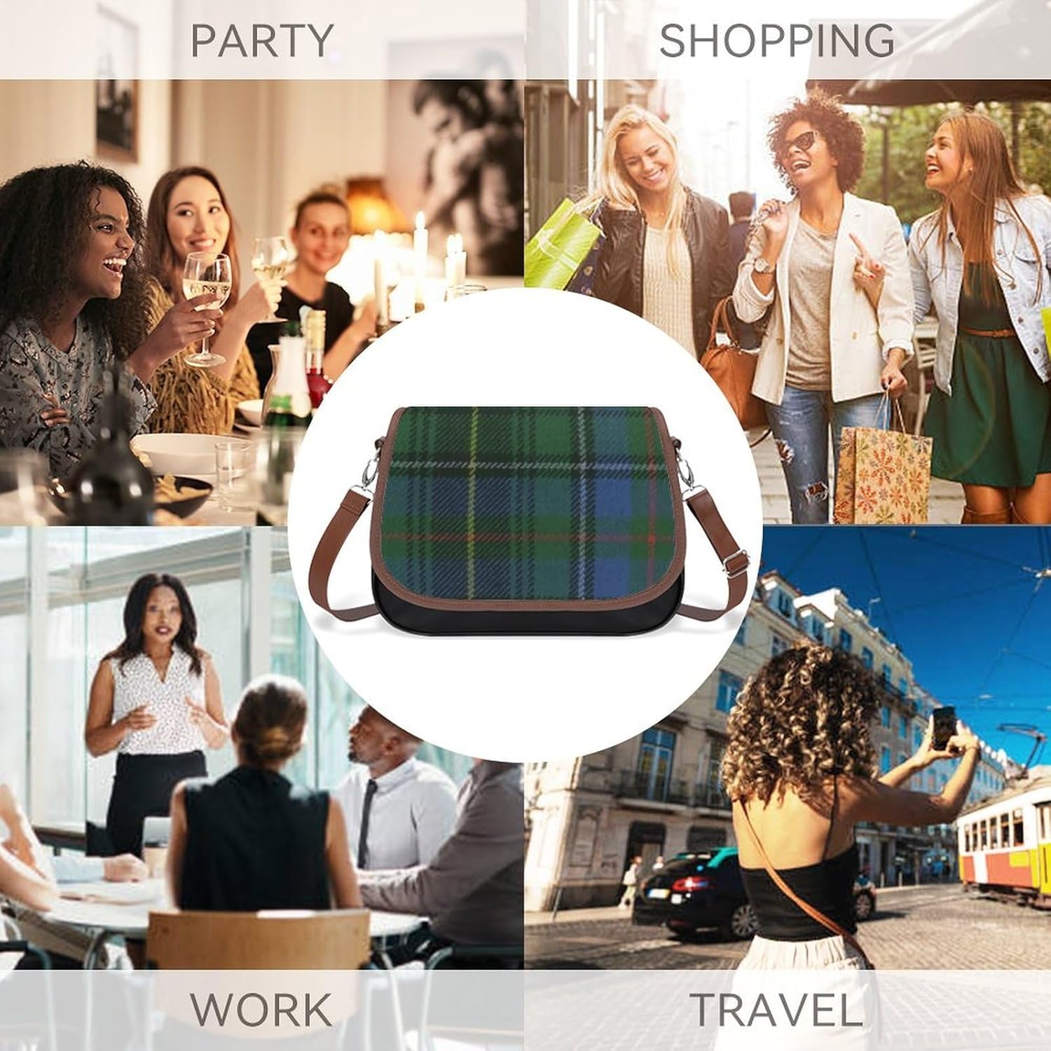Black Watch Ancient Original Scottish Tartan_54984992Women's Faux Leather Crossbody Bag, Waterproof Wrinkle-Resistant Shoulder Bag with Detachable Strap, Large Capacity Casual Handbag, Fashion Daily P