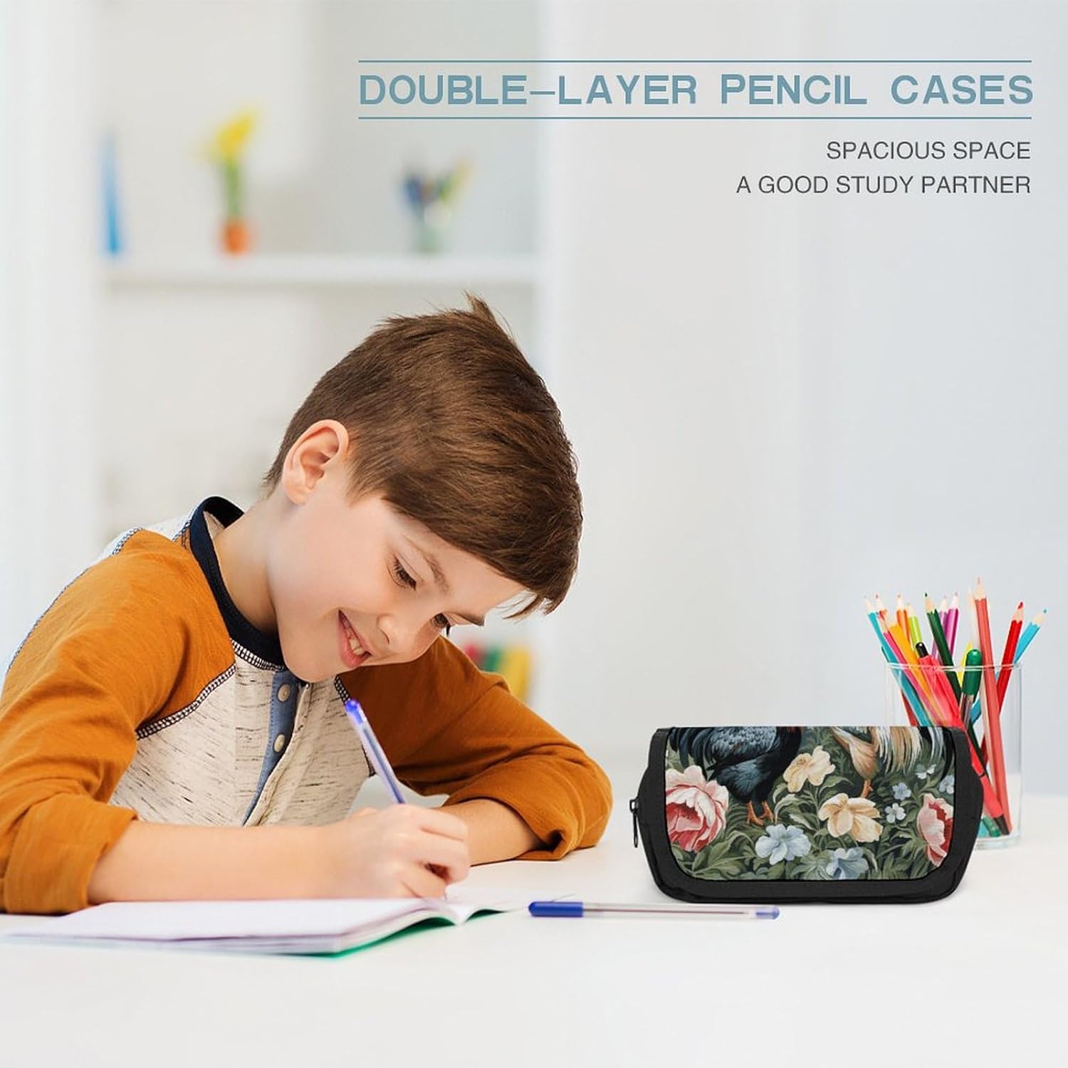 Pencil Pouch Rooster Pencil Case for Men Women Cosmetic Bag Aesthetic Pen Bag for Office Multifunctional Bag Marker Pen Case