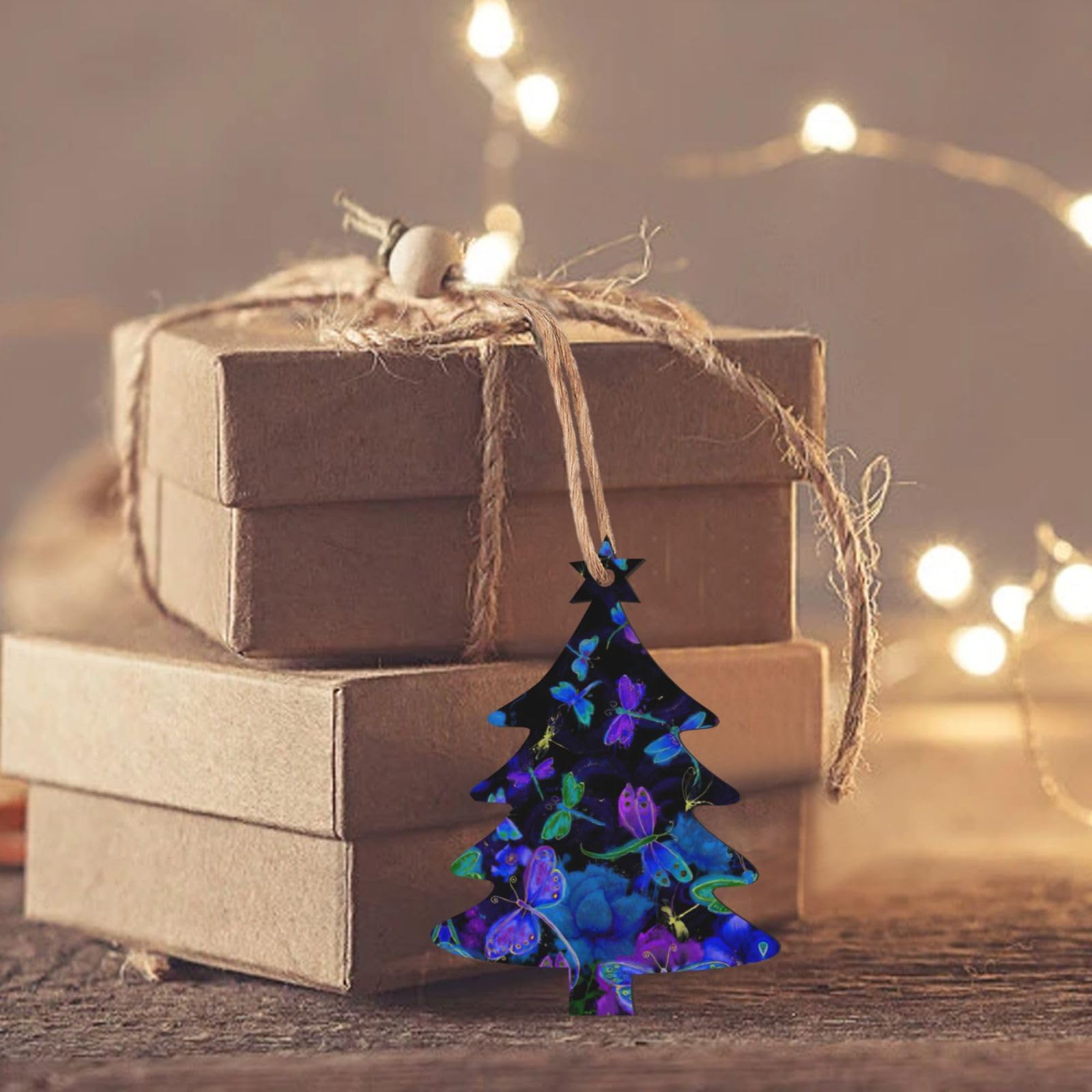 Amazon.co.jp: 青いトンボプリントクリスマス木製オーナメント