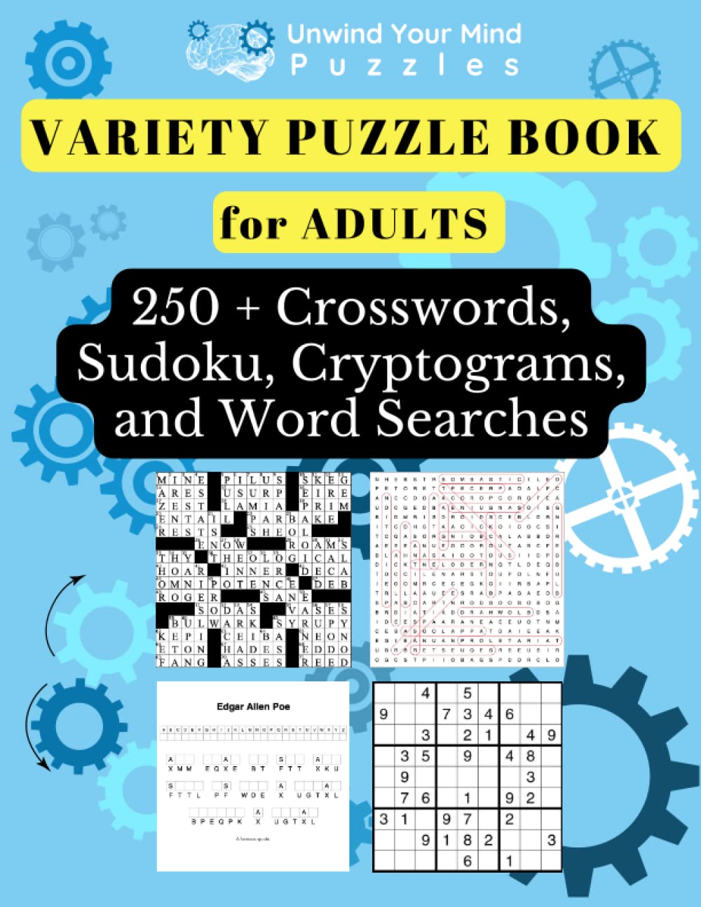 Variety Puzzle Book for Adults Crosswords, Sudoku, Cryptograms, and