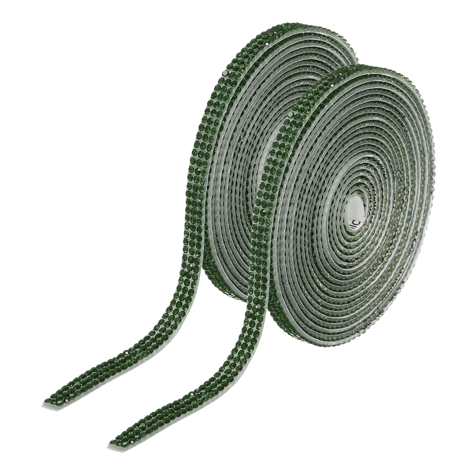 sourcing map 2Pcs Rhinestone Ribbon Self Adhesive Crystal Rhinestone Strips 0.66cm x 3 Yard Bling Rhinestone Ribbon Roll 3 Rows for DIY Crafts Wedding Clothing Nails Decoration, Deep Green