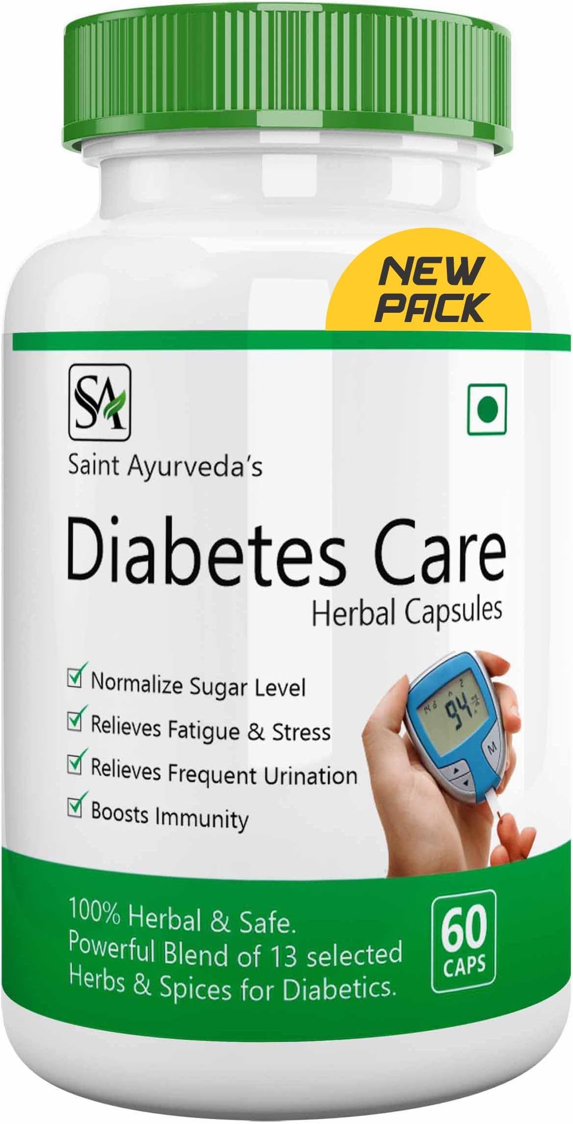 Herbal Capsules for Diabetes Care, Traditional formula based Ayurvedic Supplement for Sugar Control (60 Capsules)