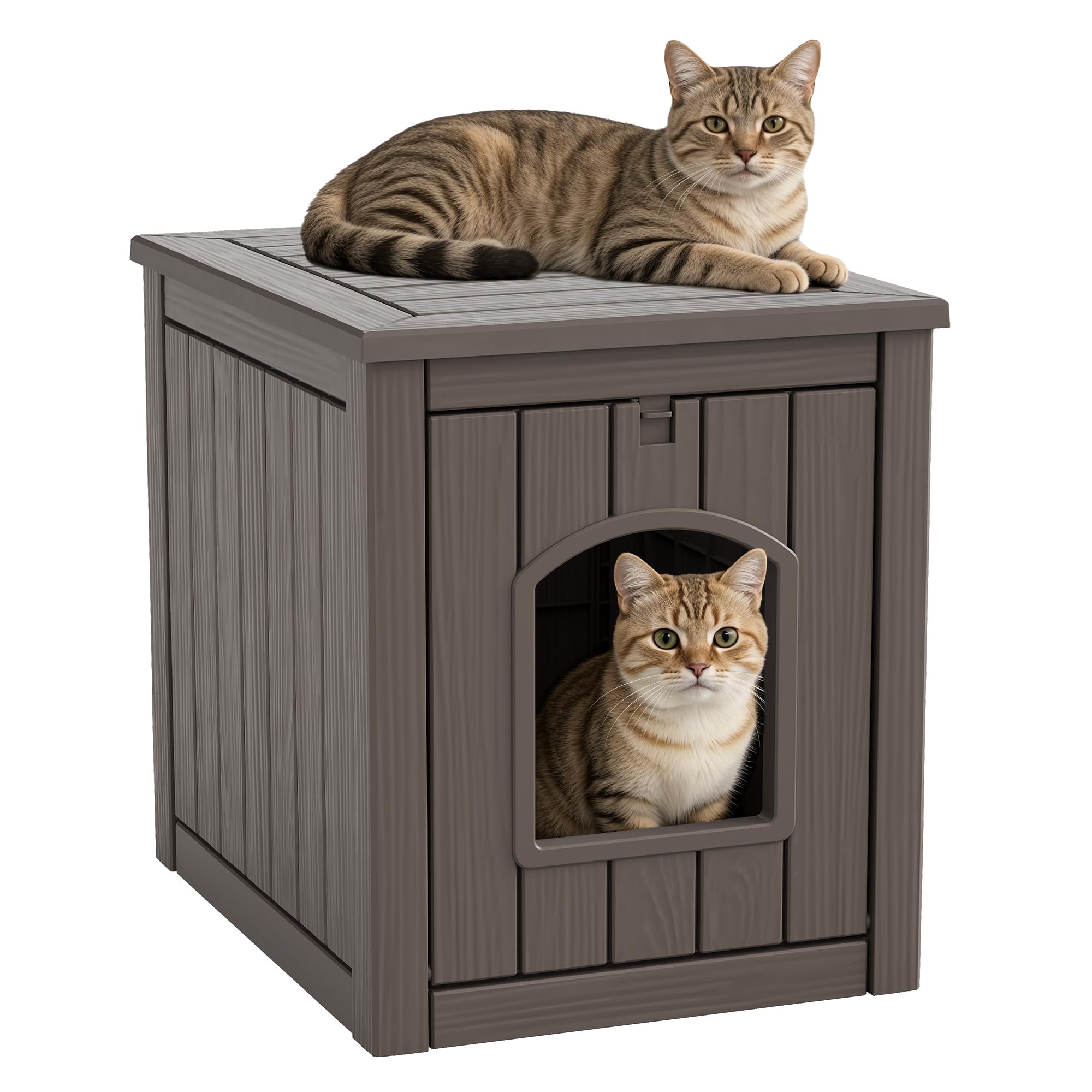 Cat Litter Box Enclosure, Openable Front Door Outdoor Enclosed Cat Litter Box, Outdoor Cat House Weatherproof Raised Floor, Easy to Clean, Grey