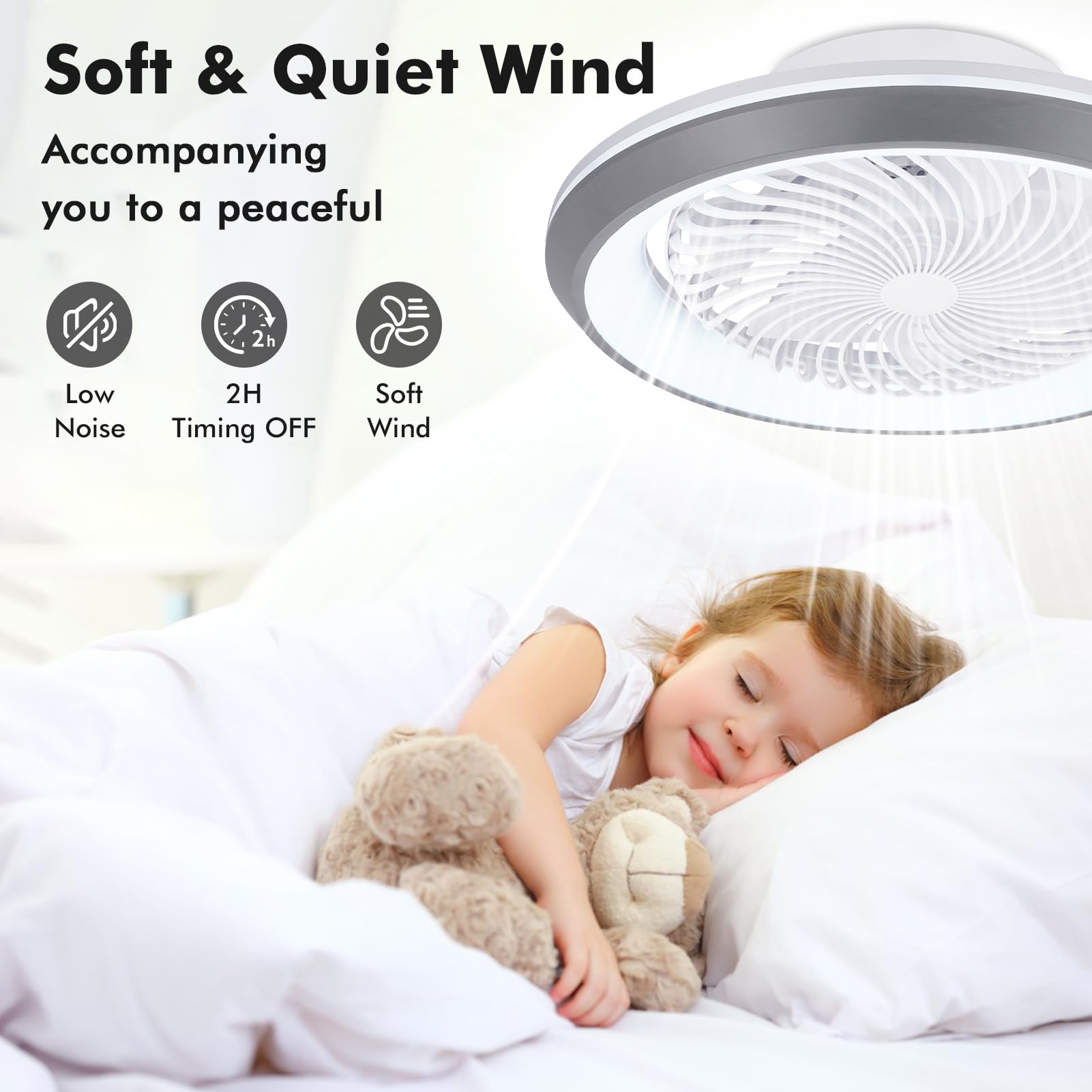 Dfiacn RGB Ventilador De Techo Con Luz Con Mando A Distancia APP, Niño Dormitorio Ceiling Fan With Light Reversible Seis Velocidades Regulable Lampara Ventilador Memoria Silencioso Timing Blanco