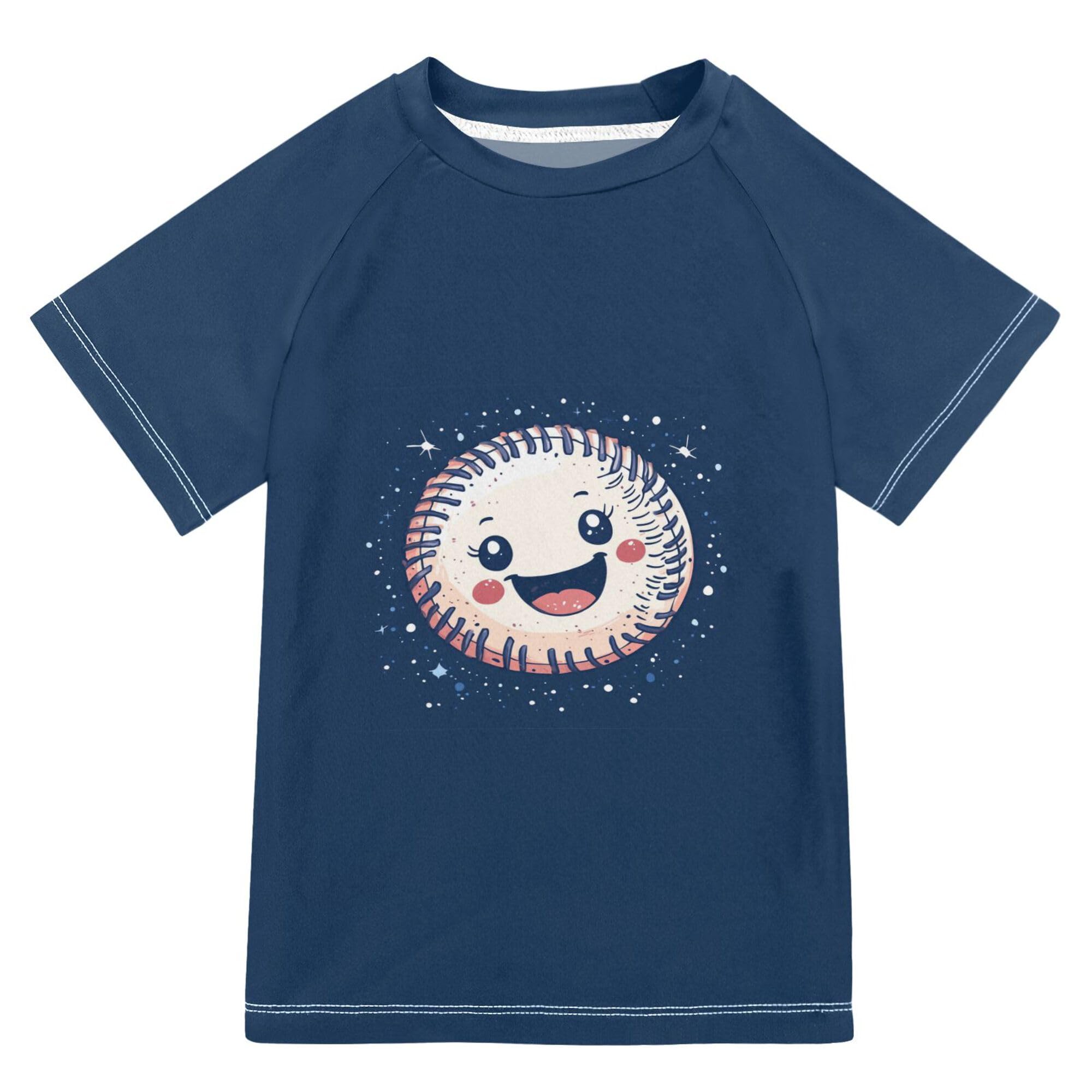 Cute Baseball Circle Blue Bathing Suit Girls UV Protection Workout Shirts Swimwear Beach Tops 3T