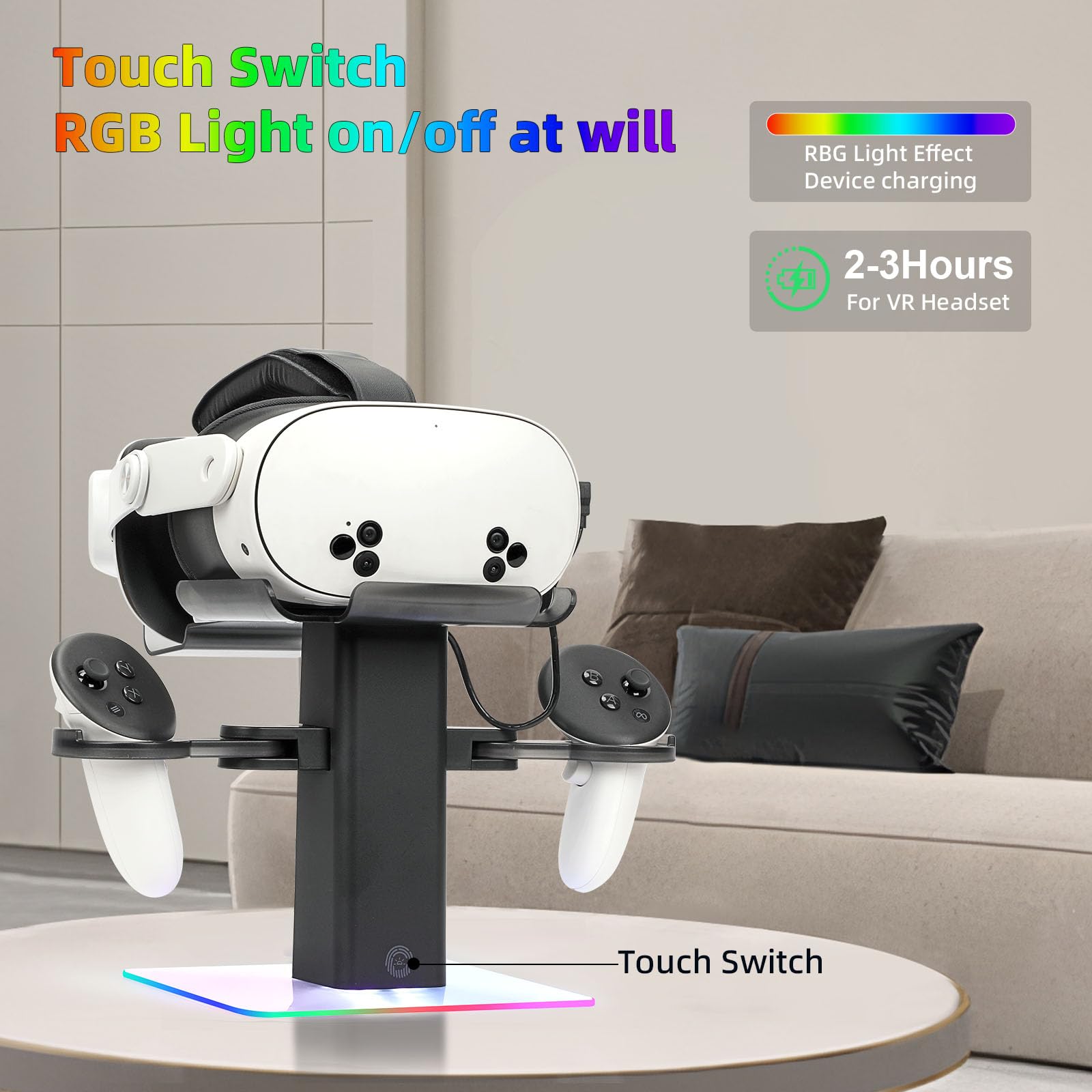 Dock di ricarica Oculus/Meta Quest 3S/Quest 3/Quest 2/Quest Pro RGB LED verticale supporto VR cuffie bianco