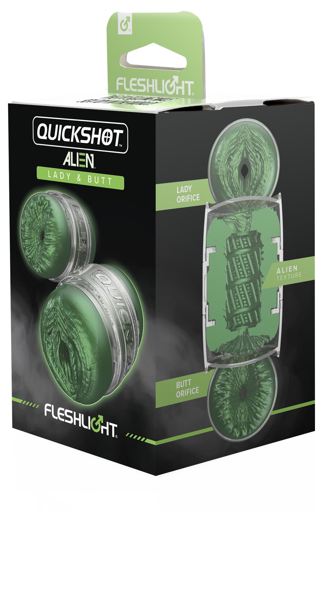 Fleshlight Quickshot Alien Lady/Butt verde - Masturbador Masculino Compacto - Experiencia Real - Superskin - Fácil de Limpiar