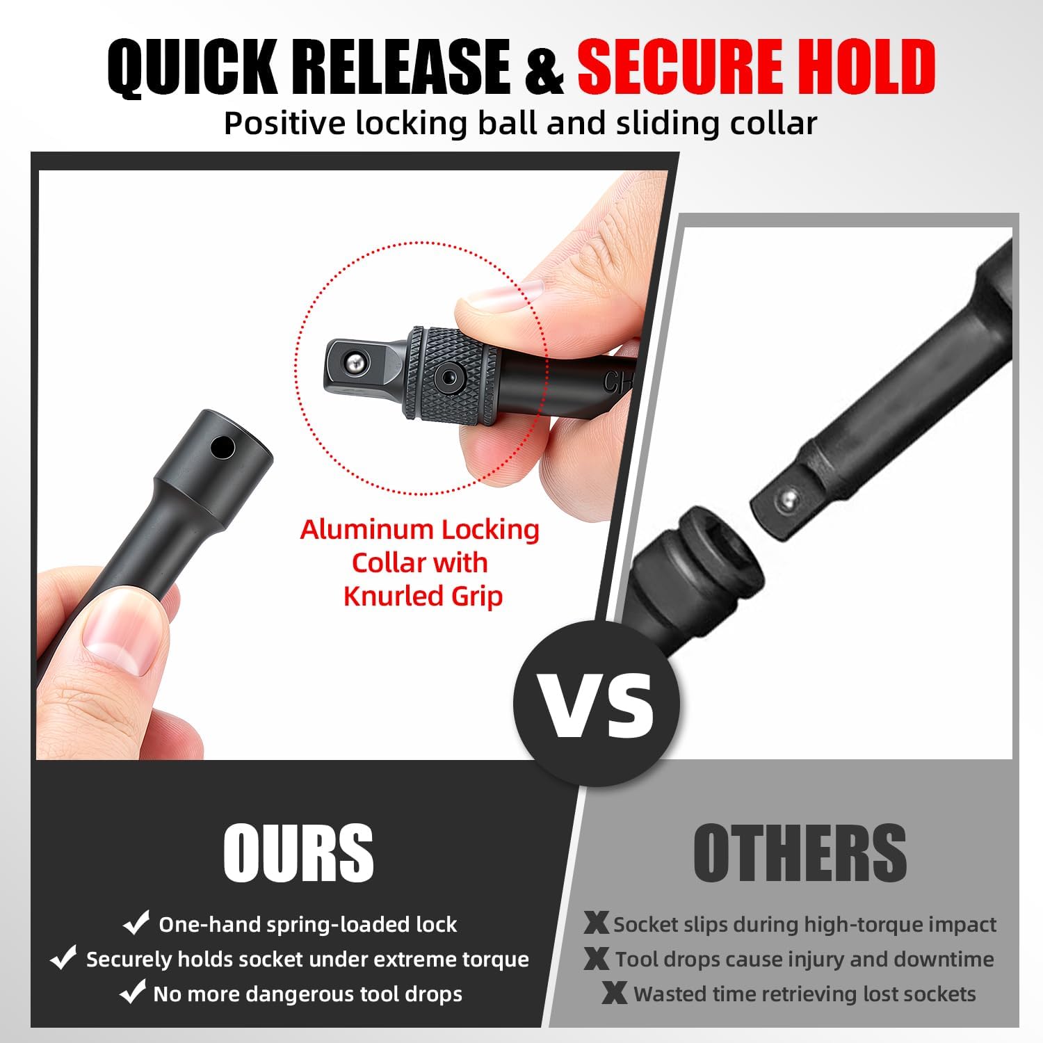 20 Piece Locking Impact Socket Extension Set, 3" 6" 9" Extension Bars, 1/4" 3/8" 1/2" Drive, Quick Release Locking Collar, Cr-v Steel, Universal Joints, Bit Socket Adapters, Socket Adapters