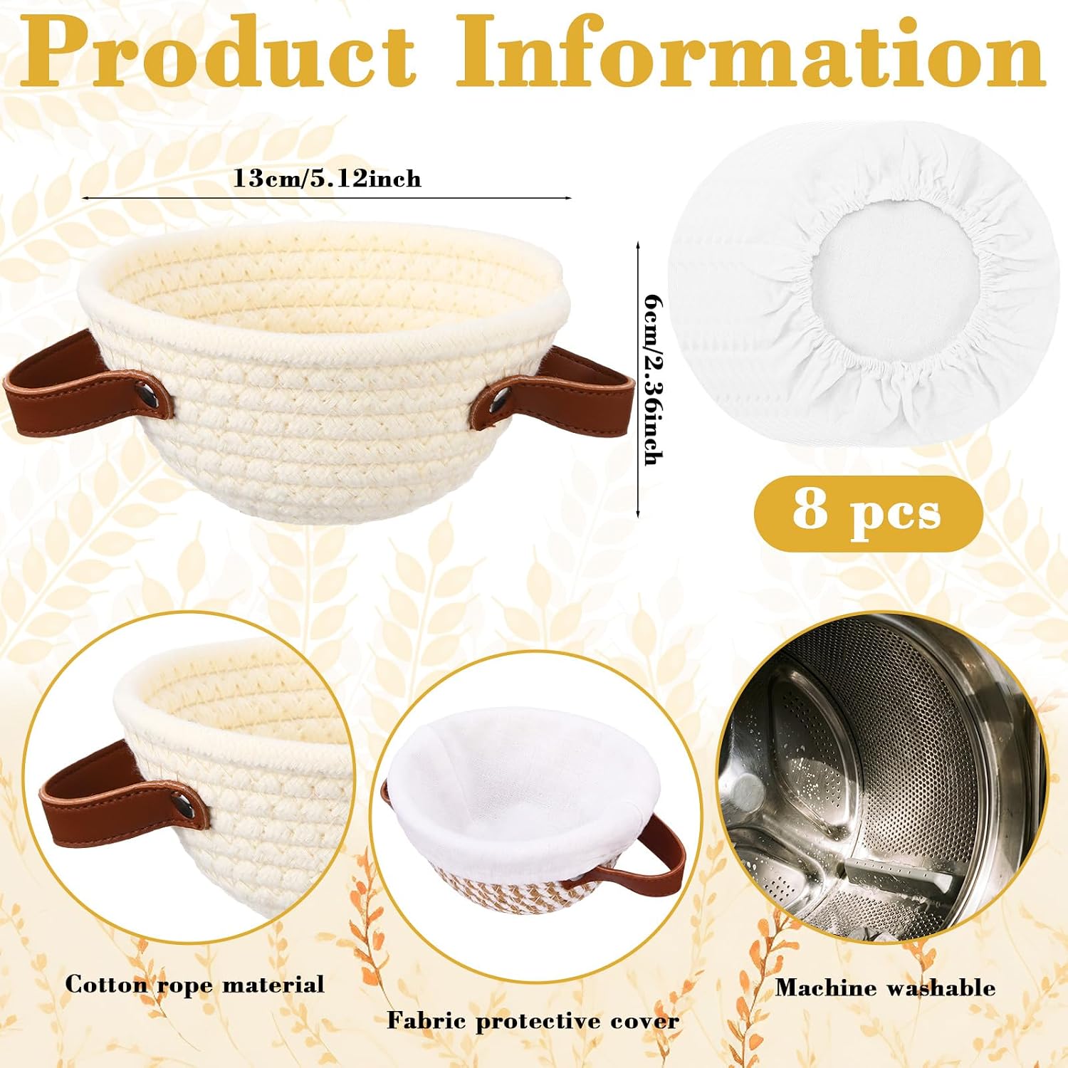 4 Pcs 5 Inch Mini Banneton Bread Proofing Basket Set, Cotton Rope Bread Basket with Cloth Liners and Dust Caps, Small Sourdough Proofing Bowls for Home Kitchen Bakery, Classic Colors
