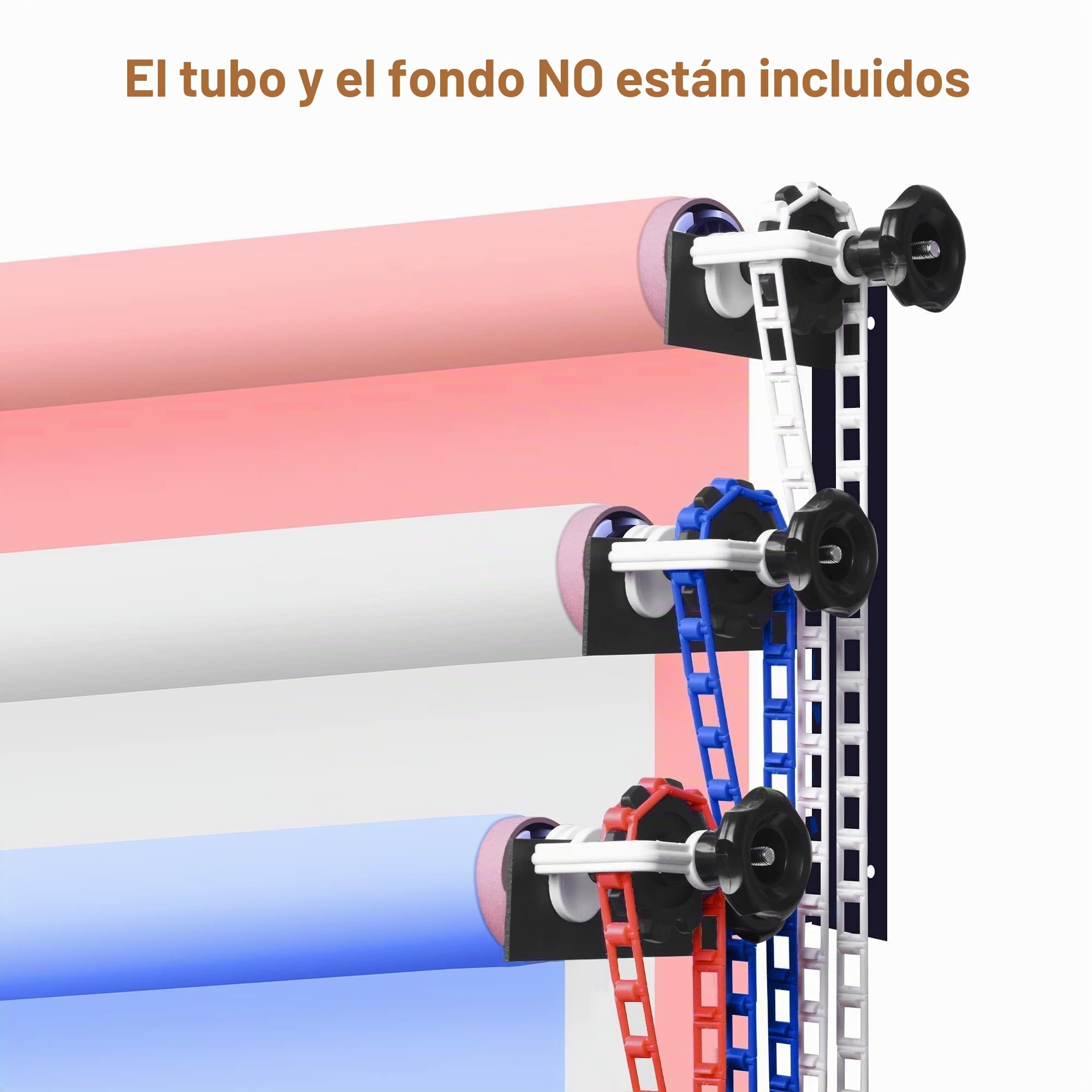 EMART Pared de Fondo de Rodillo, Sistema de Soporte de Fondo Manual de Montaje en Pared,Incluye 3 Rodillos, 2 Ganchos Triples, 6 Varillas Telescópicas, 3 Cadenas, 8 Tornillos de Fijación y 3 Ganchos