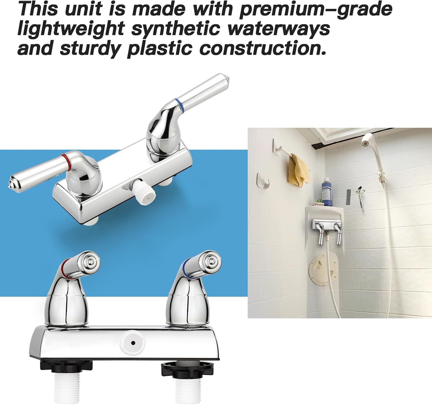 RV Shower Faucet, 4" RV Camper Shower Faucet Valve Diverter Replacement with Dual Lever Control Hot and Cold Water for Outside and Inside Bathroom, Chrome