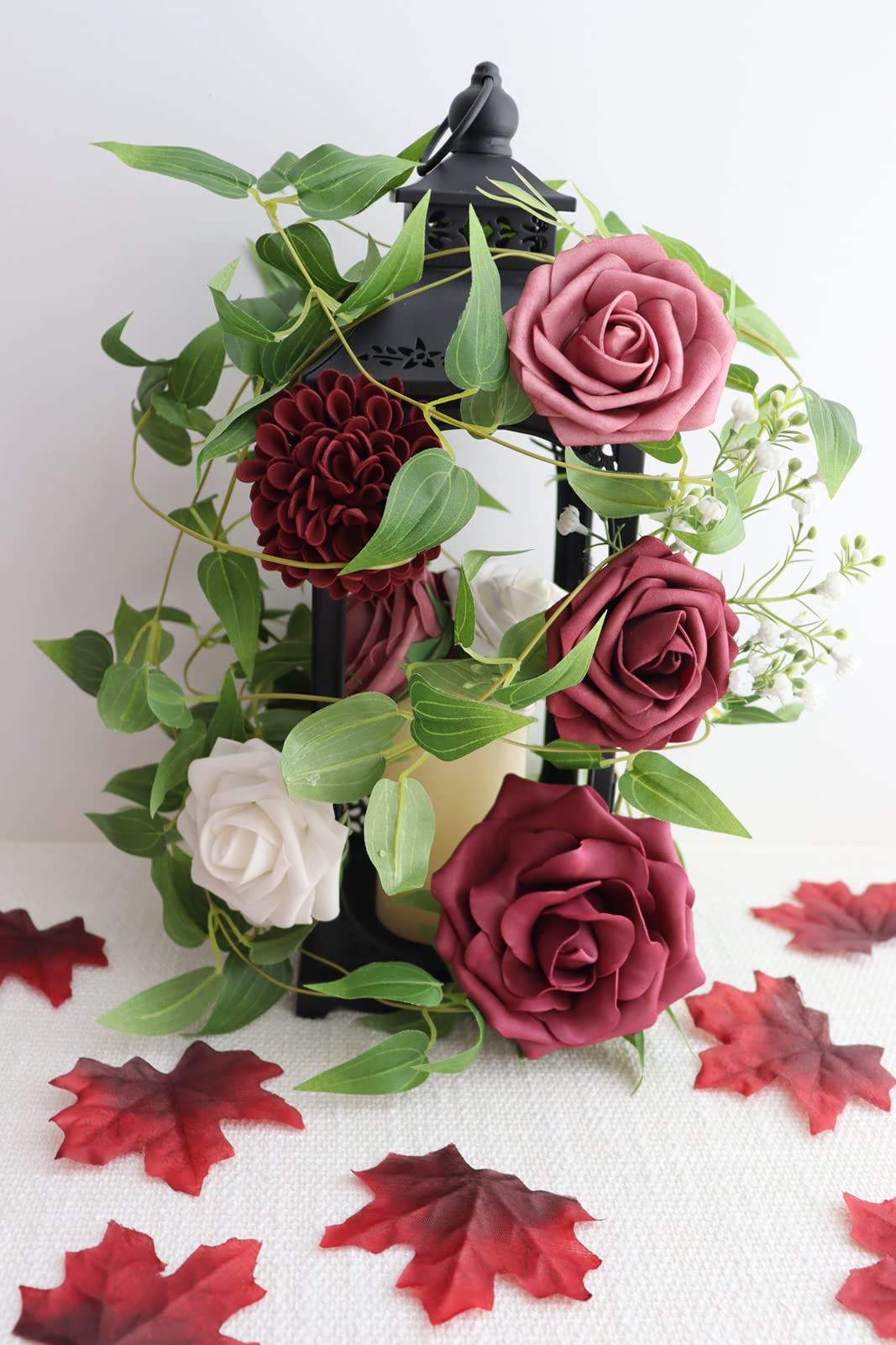 Amazon｜D-Seven 造花 コンボ ワインレッド 茎付き DIYウェディング