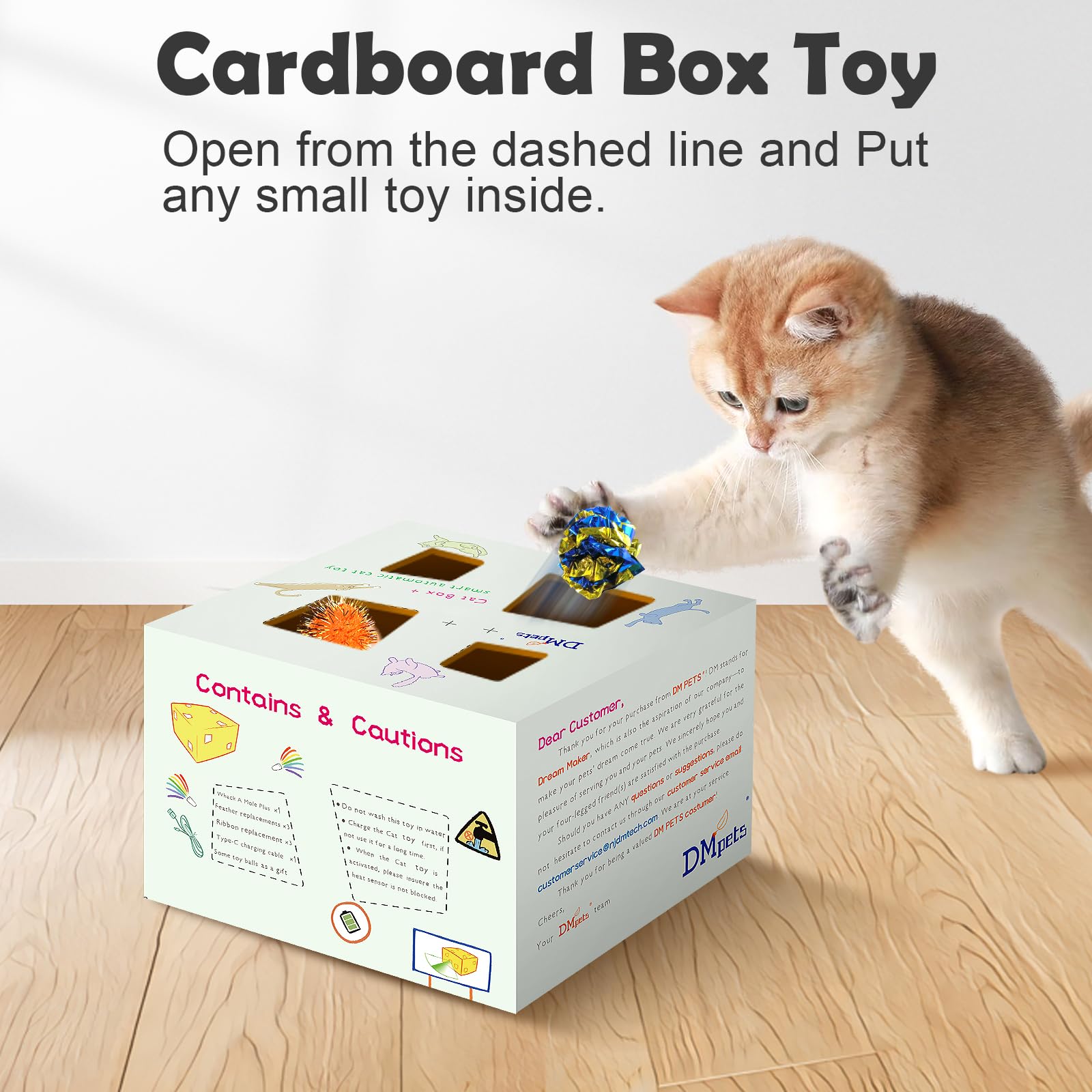 Migipaws MigiBox Plus - Juguetes automáticos para gatos, 3 en 1, interactivos, misterio bajo PopSkin, 12 agujeros, cartón, juguetes para gatitos para interiores, recargables, 8 accesorios (blanco)