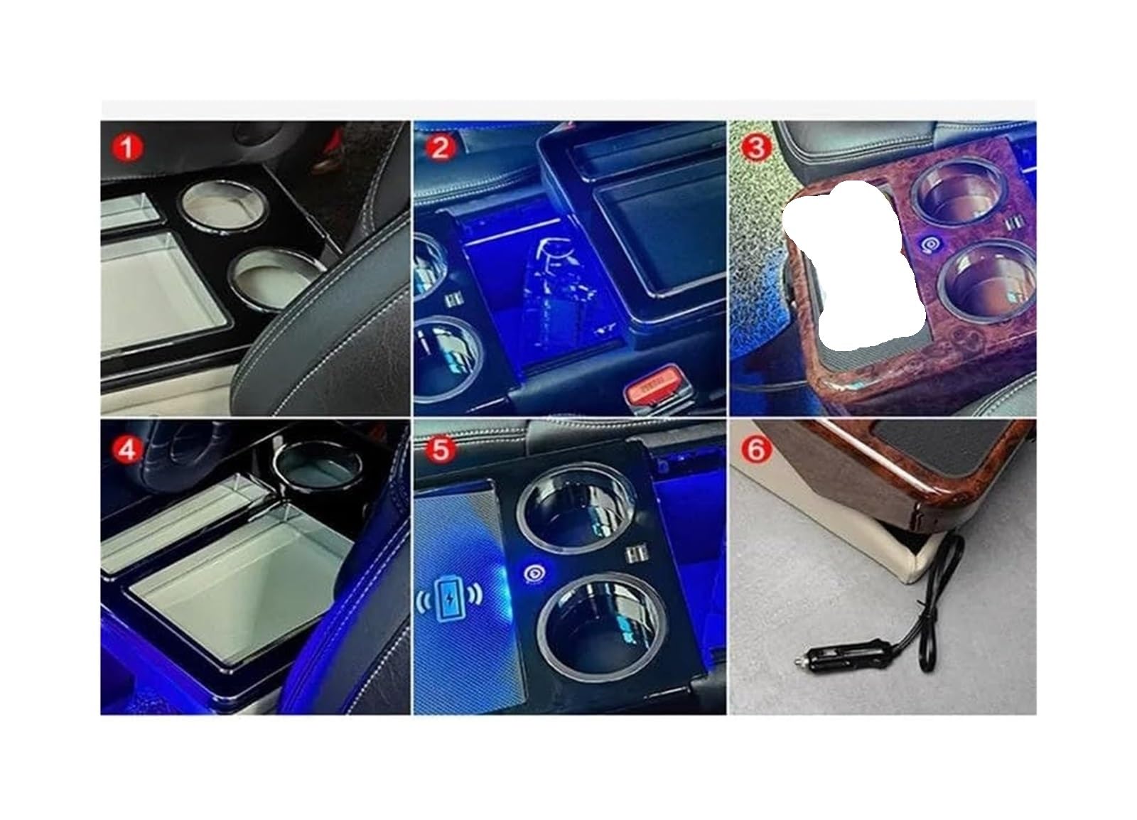 Mittelkonsole Für Peugeot Für Traveller 2016 2017 2018 2019 2020 2021 2022 2023 2024 + Vordere Armlehnenbox Mit USB-Getränkehalter-Atmosphärenlicht(No Wireless Charge 1)