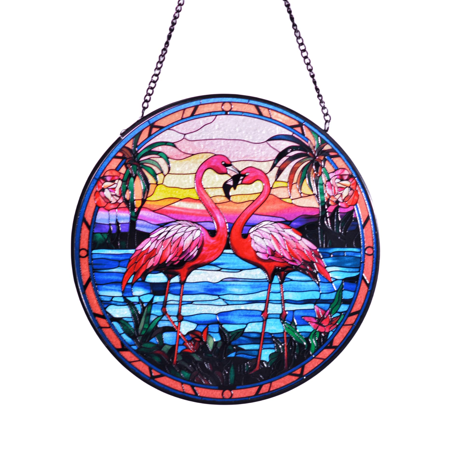 Flamingo Stained Glass Window Hanging, 8 inches/20CM, Suncatchers for Windows Decorative, Ornaments for Birds Lover, Indoor Window Panel, Home Decor Gift (C)