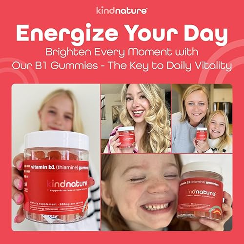 Miniatura 2 de Kind Nature Gomitas de vitamina B1 de 500 mg  Suplemento de tiamina de alta potencia para energía, enfoque y sistema nervioso  Vitaminas B1