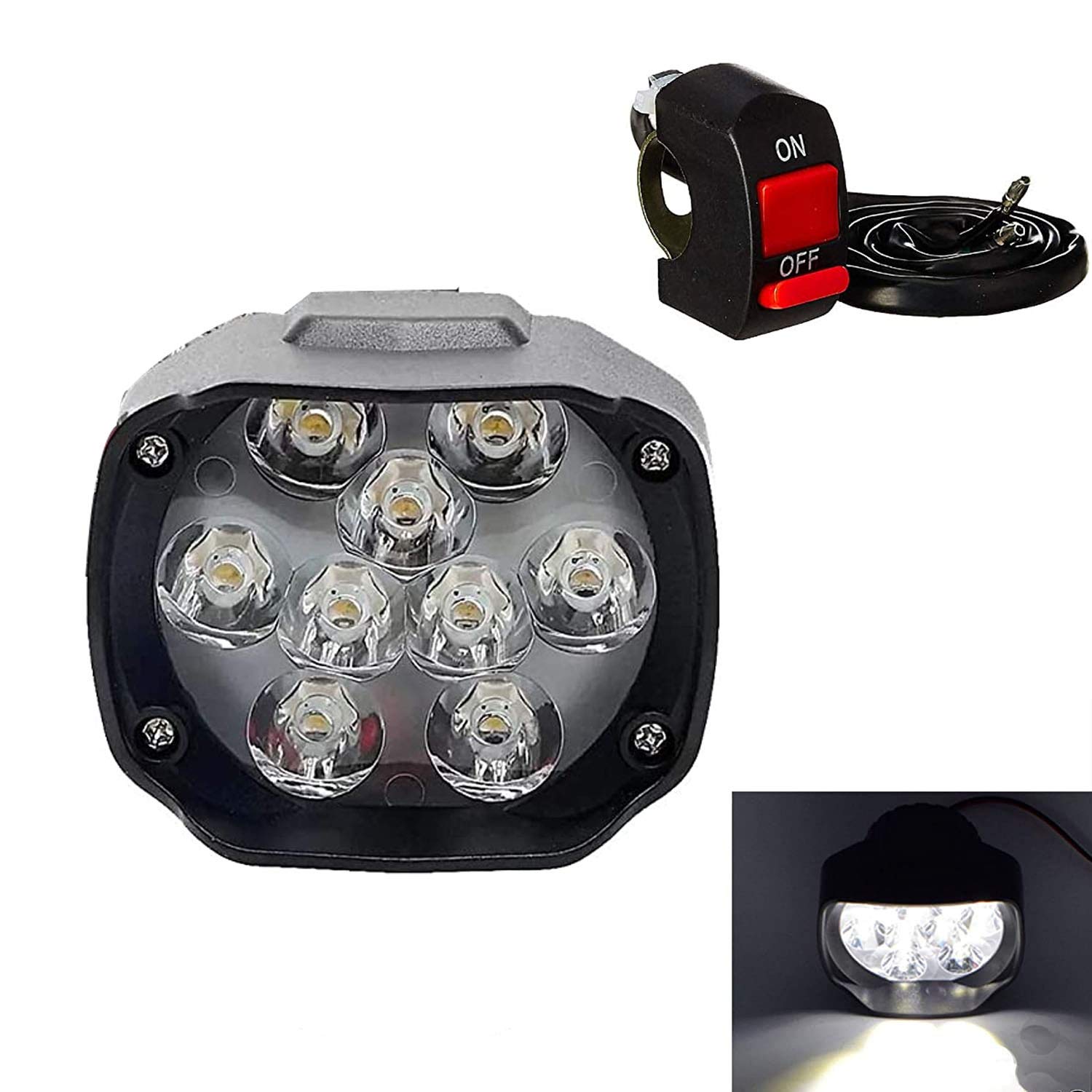 KandidKandid Universal Bike 9 LED Fog Light/Headlight with Switch for TVS Scooty pep Plus (Set of 2)
