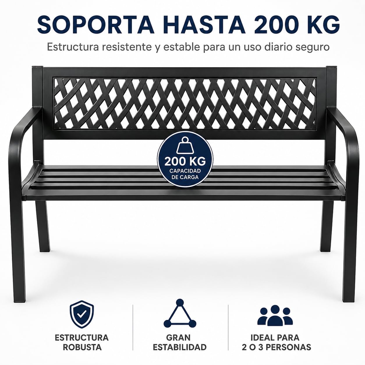 Banco de Jardín Exterior de Metal 2-3 Plazas | Asiento de Acero Resistente | Ideal para Terraza, Patio, Porche o Balcón | Diseño Decorativo con Respaldo Curvo | Mueble Exterior Duradero