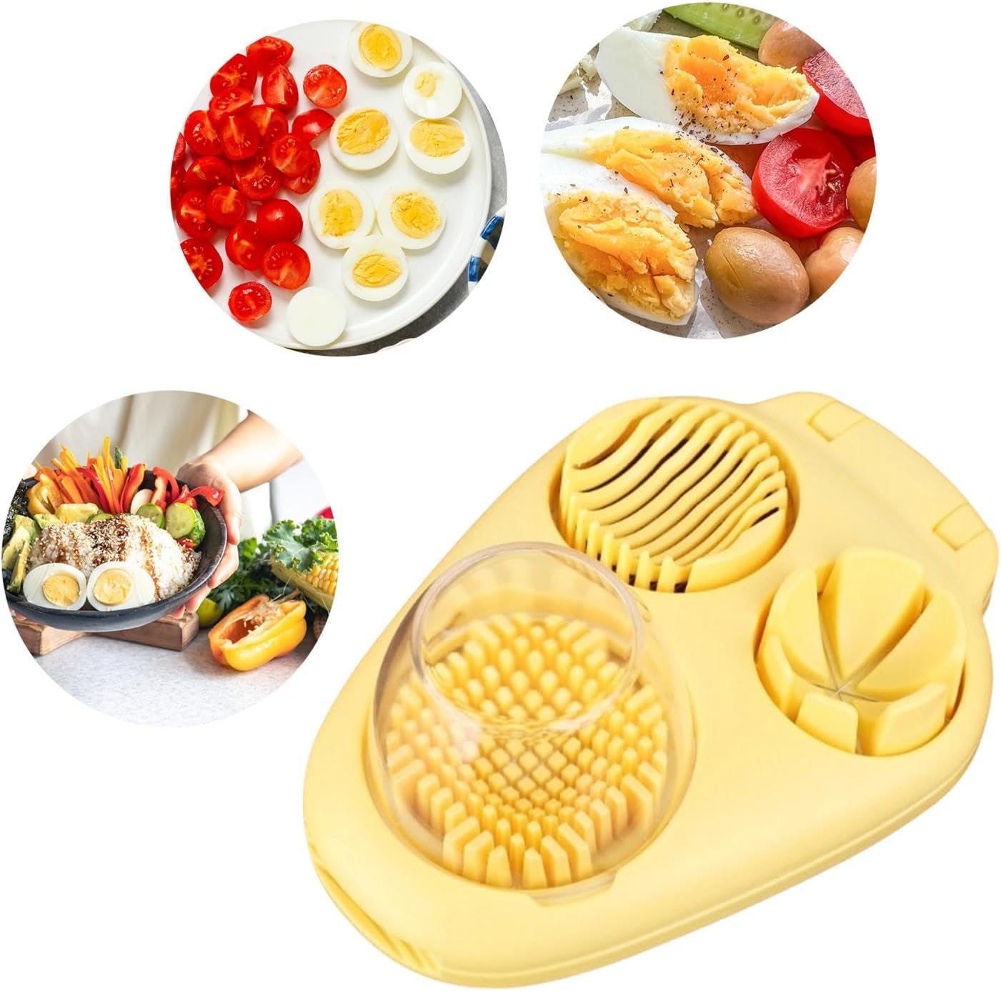 Egg Cutter for Hard Boiled Eggs 3-in-1 Slicer Dicer Wedger with Container for Strawberries Kiwis Banana Kitchen Gadget 7.87x5.71x3.15inch