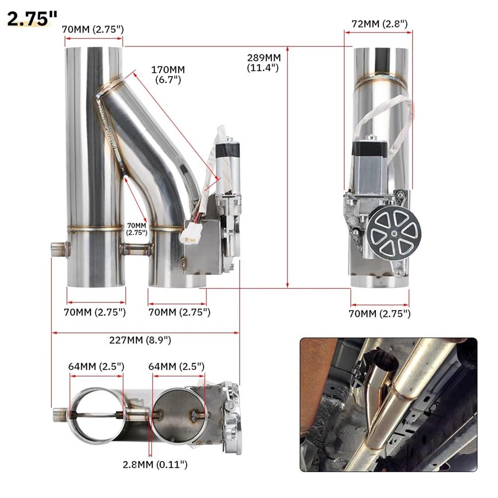 Terminale di Scarico Valvola di Scarico Elettrica Universale da 2" 2,25'' 2,5'' 3" con Doppio Controllo Remoto Wireless Tubo di Scarico Auto(3 inch)