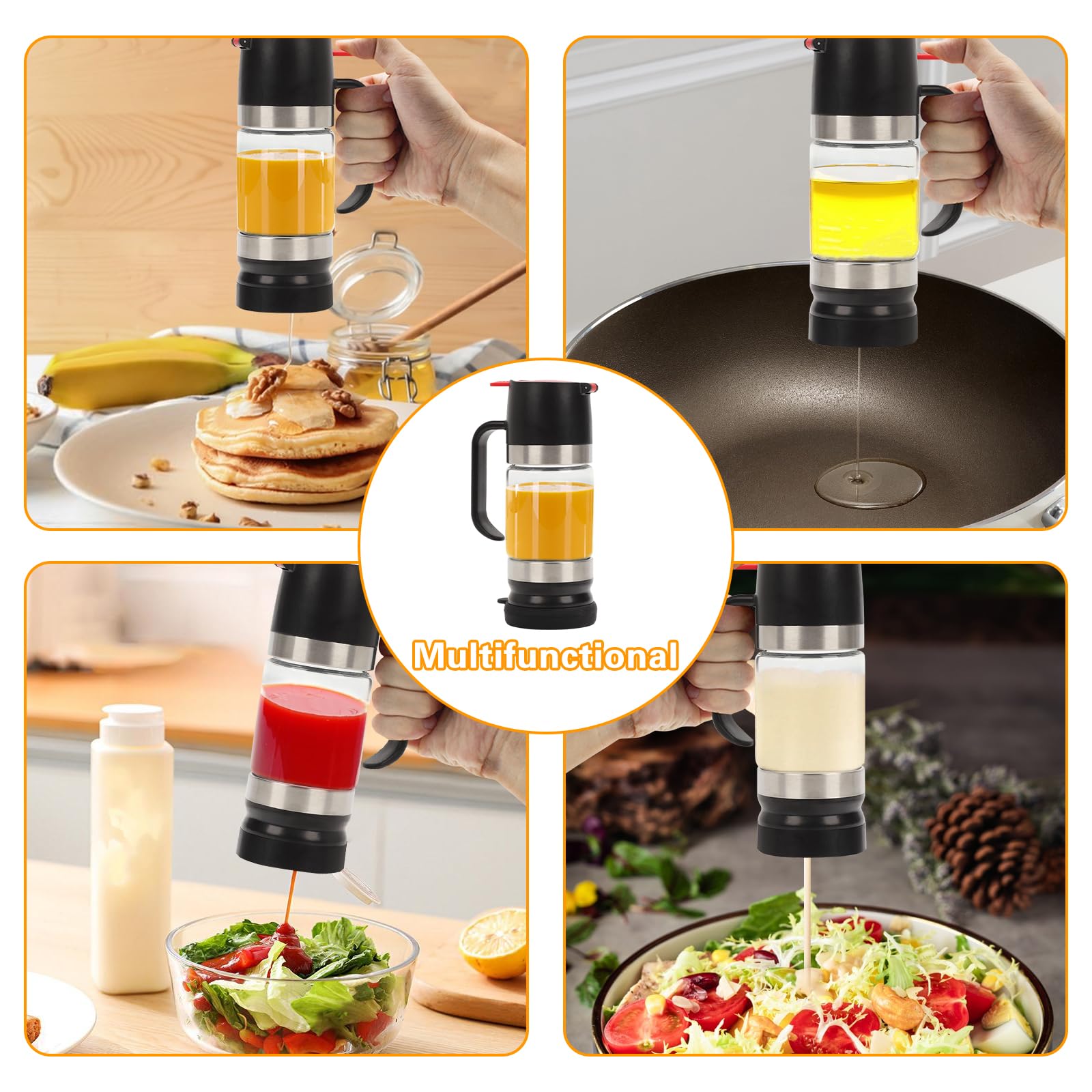 Qivine 315ML Dosatore Miele, Porta Miele Antigoccia con Premere sul Grilletto, Barattolo di Sciroppo in Vetro Borosilicato, Design Staccabile, per Conservare Sciroppo