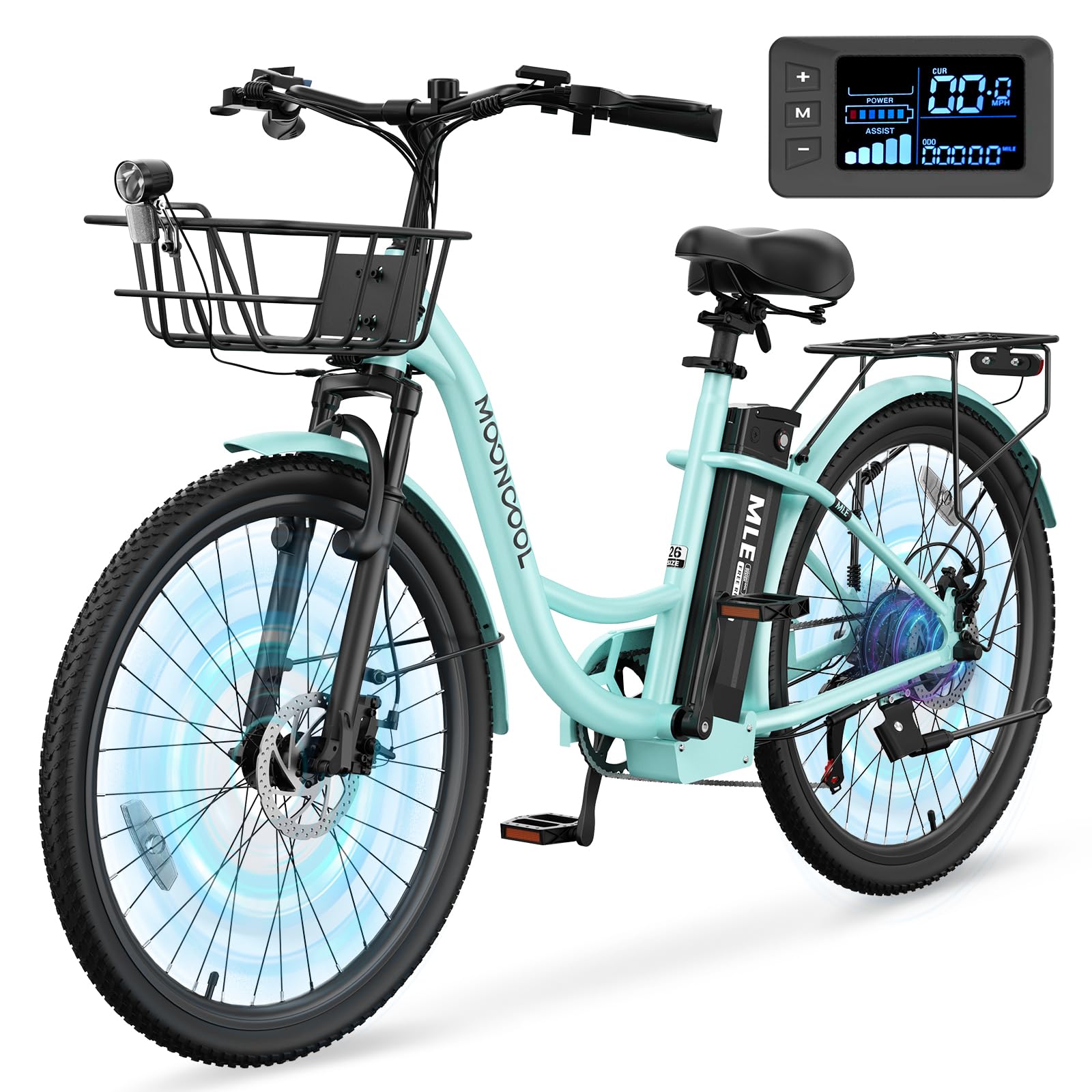 MOONCOOL Electric Bike for Adults, 700W Peak Power 7 Speed Step Through Electric Cruiser Bike, 40 Miles Electric Bicycle with 36V 10.4Ah Battery, Aluminum Frame City Commuter E Bikes for Women, Men