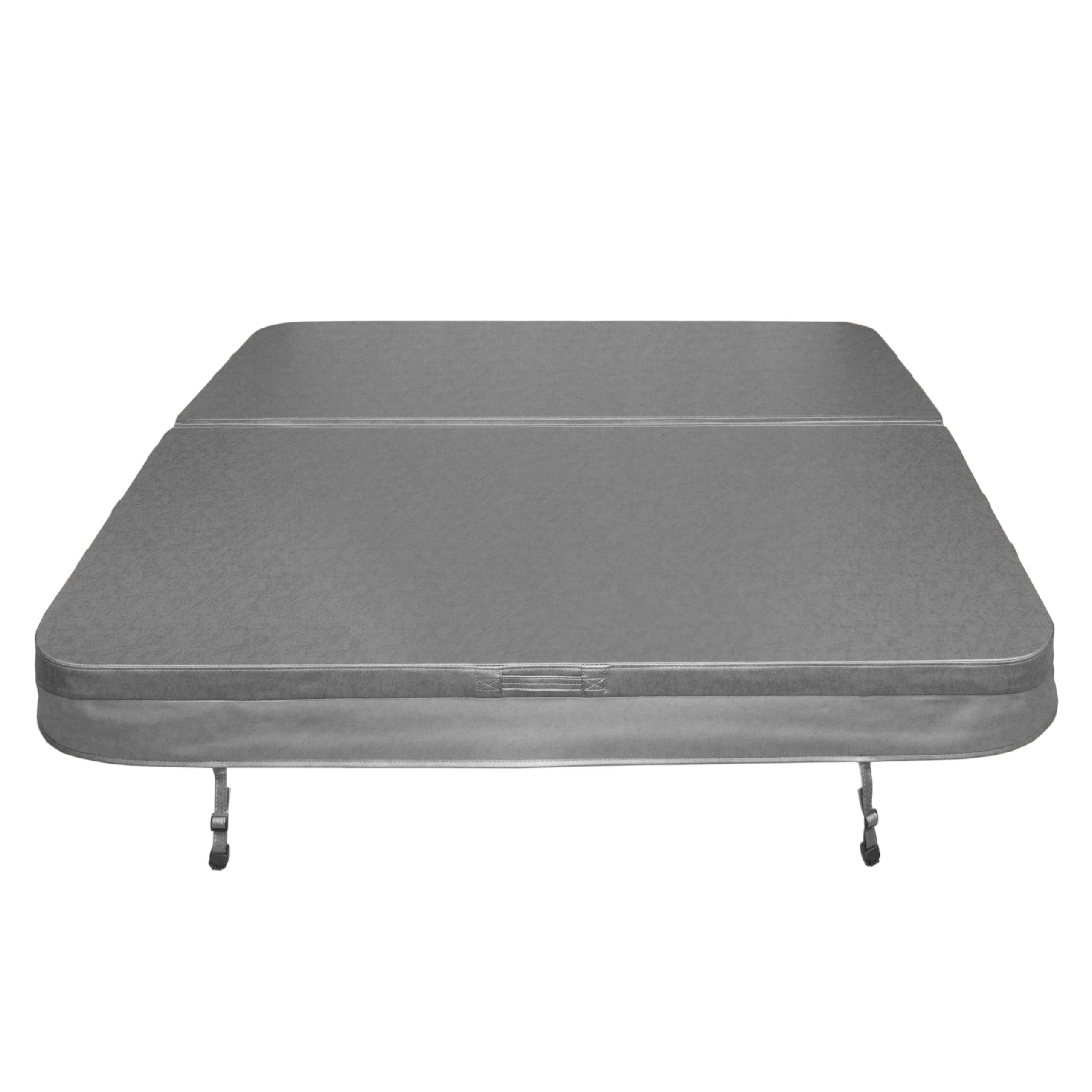 Hot Tub Cover Spa Lid 2m x 2m Square Grey Hard Top Weatherproof PVC Leather Foam 25KG/m3 Density Galvanised C-Channel UV Mildew Flame Resistant 4 x Lock Down Straps With Keys 6 x Lifting Handles