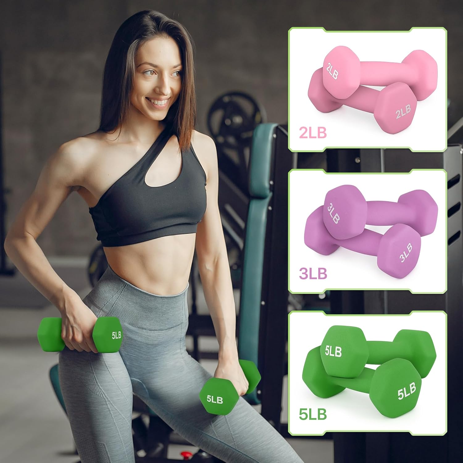 Neoprene Coated Dumbbell Hand Weights Set of 6 – Hex Dumbbells for Home Gym, Strength Training & Full-Body Workouts in Multiple Weights