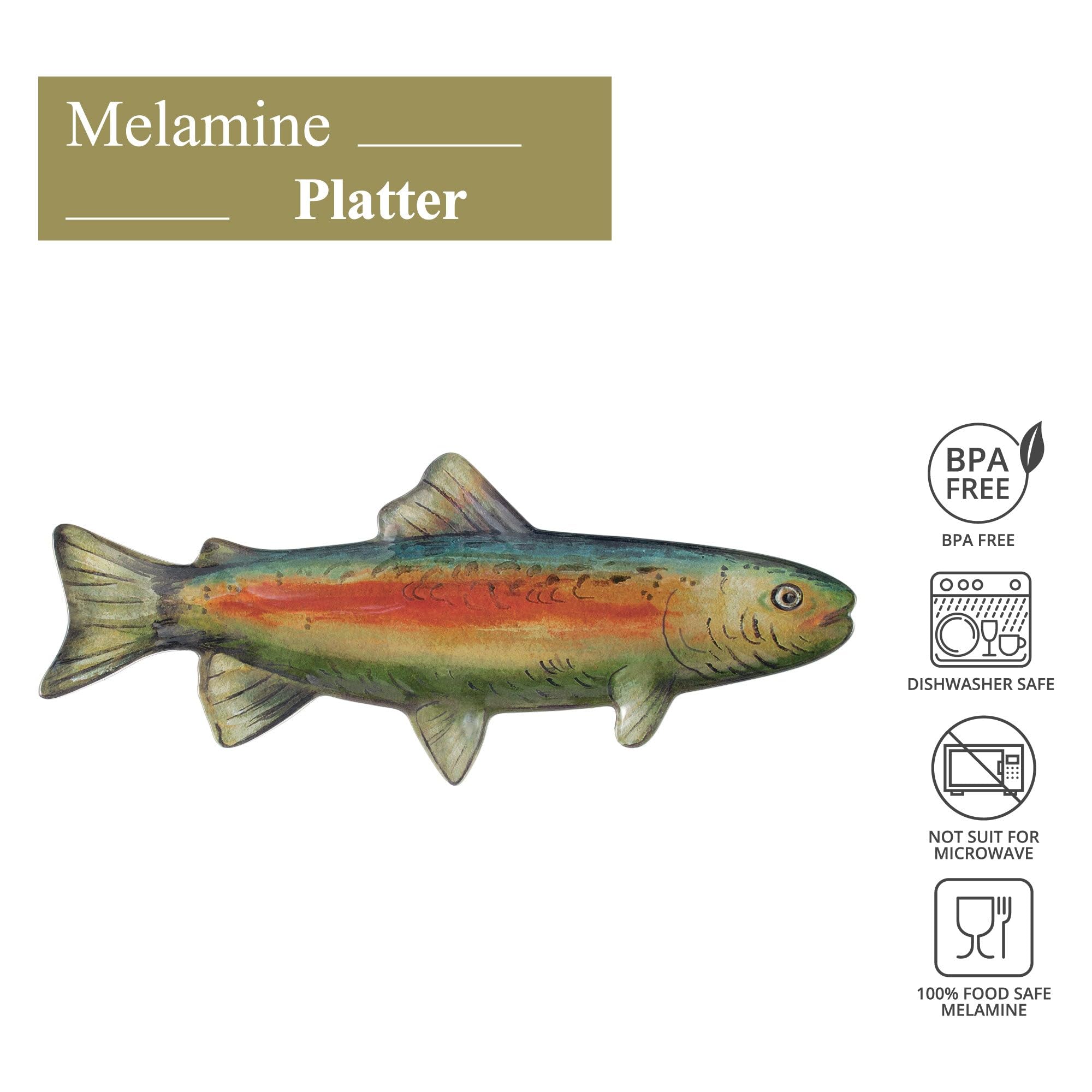 UPware Shape Platter Melamine Serving Platter BPA Free Food Platter 15.5 Inch Fish Shaped Platter (15 1/2