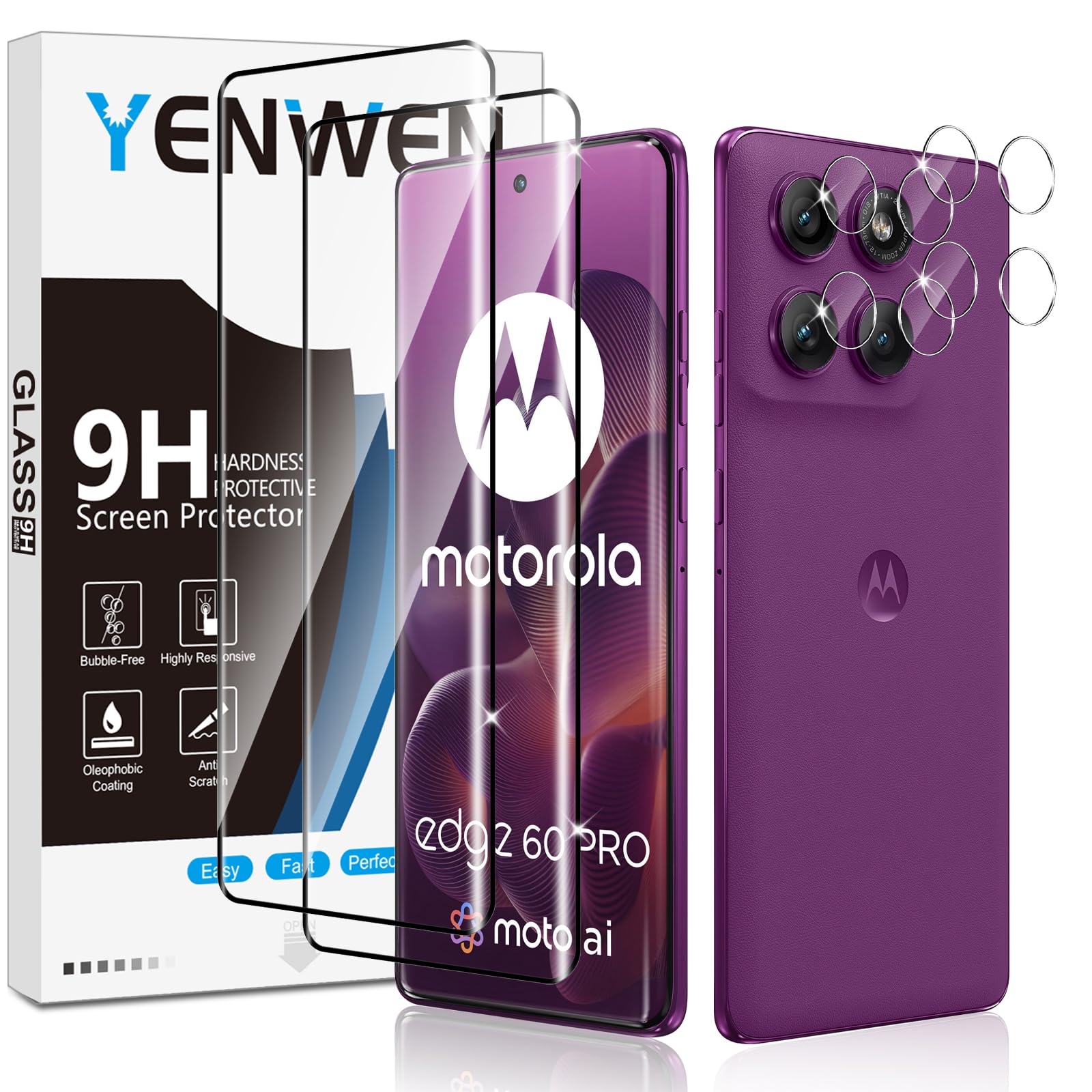 Vetro Temperato Yenwen Per Motorola Moto Edge 60 Neo – 2 Pezzi Schermo + 2 Lenti, 9H E Senza Bolle