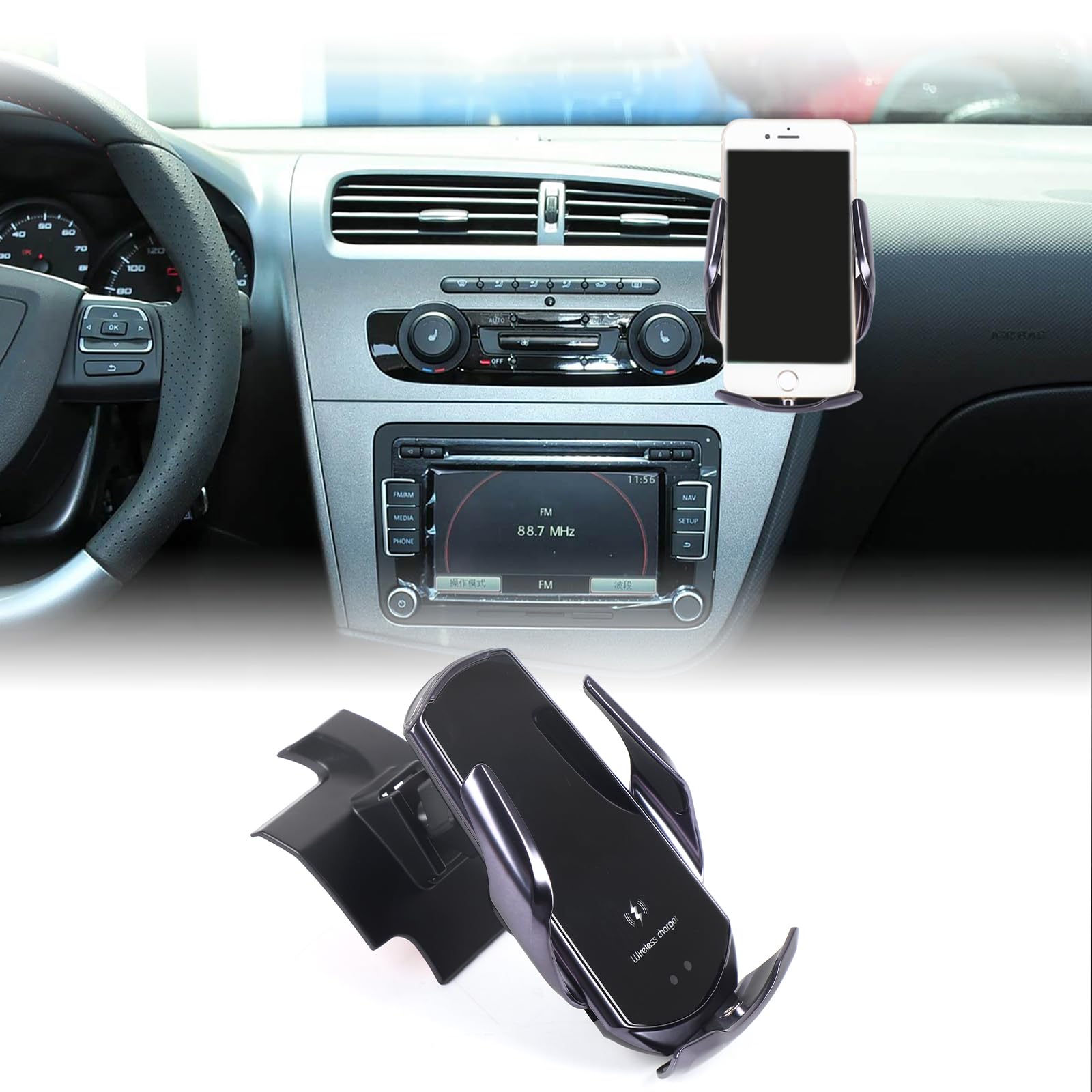 METYOUCAR Soporte de teléfono de coche para Seat Leon MK2 2008-2012, consola central, rejillas de ventilación giratorias, soporte fijo para teléfono móvil para iPhone universal (estilo D)