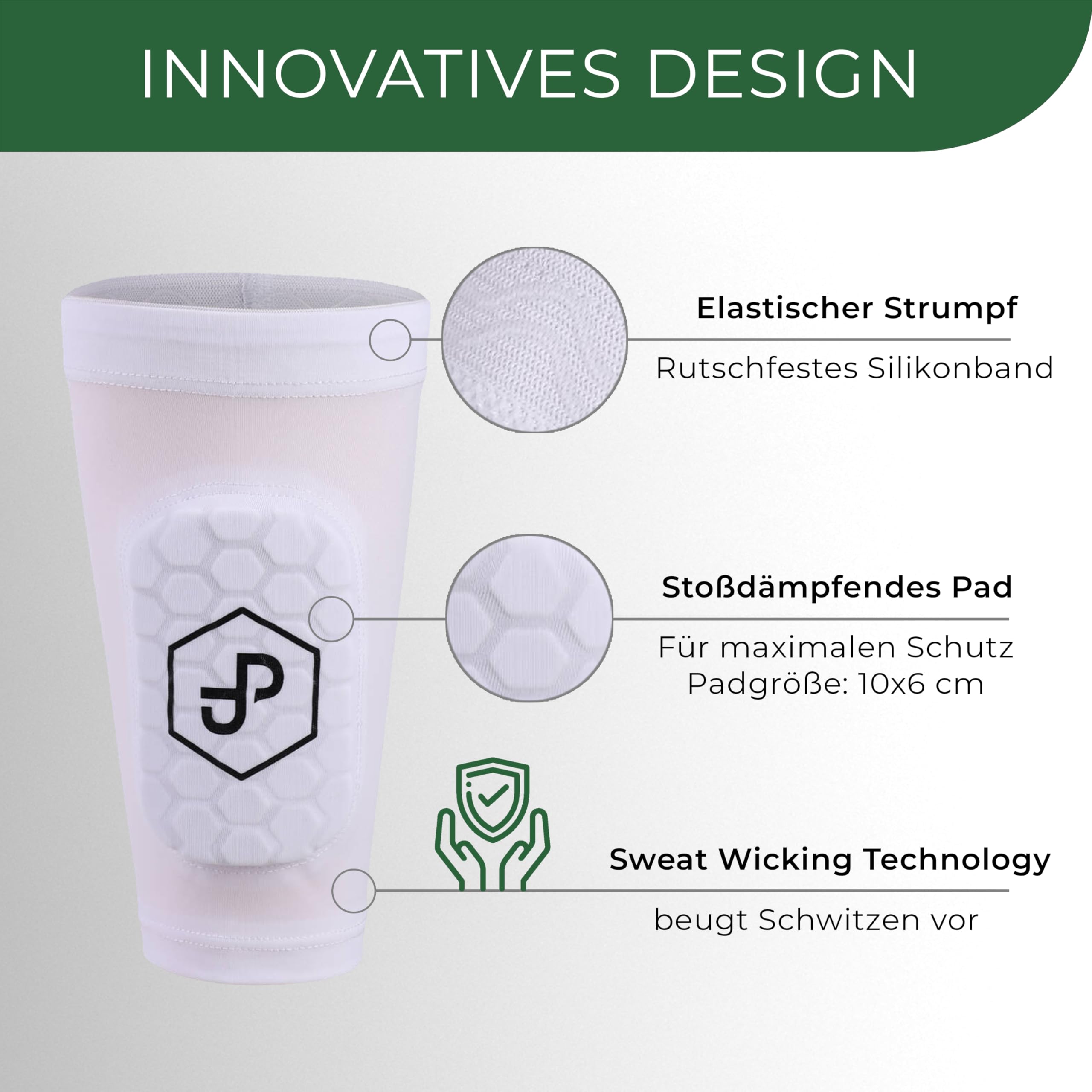 JDP Premium 3in1 Schienbeinschoner, Strumpf mit integriertem Schienbeinschoner (schützendes Pad), hochwertiger Schienbein Schoner inkl. Fußballstutzen, Fußballschoner Fussball Herren Frauen Kinder