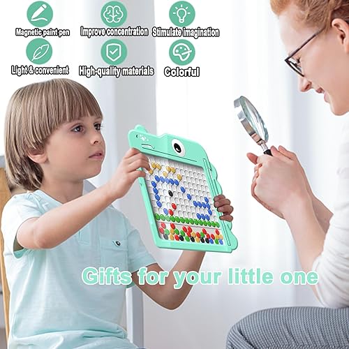 Miniatura 6 de ailixinda Tablero magnético de dibujo para niños, tablero de dibujo grande con bolígrafo magnético y cuentas, arte de puntos magnéticos para niños