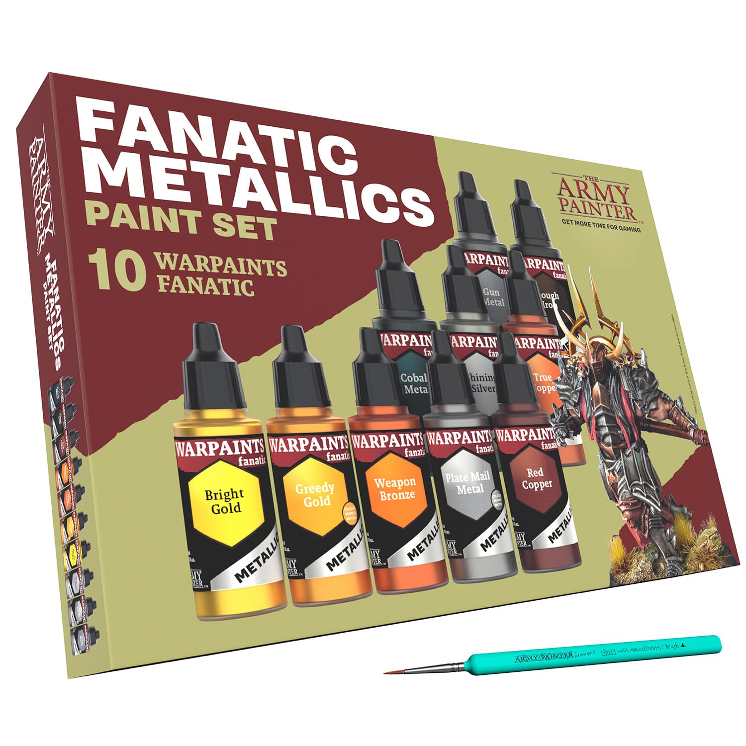The Army Painter, Warpaints Fanatic Metallics Paint Set Combo, 10 colori | Oro, rame, metallo, bronzo, argento e 1 pennello, colori per D&D e Warhammer