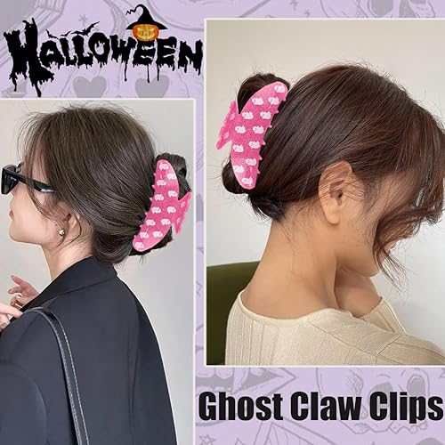 Miniatura 2 de Pinzas para el cabello de Halloween, 1 pinza de fantasma rosa, antideslizantes, de sujeción fuerte, pinzas grandes y espeluznantes para cabello