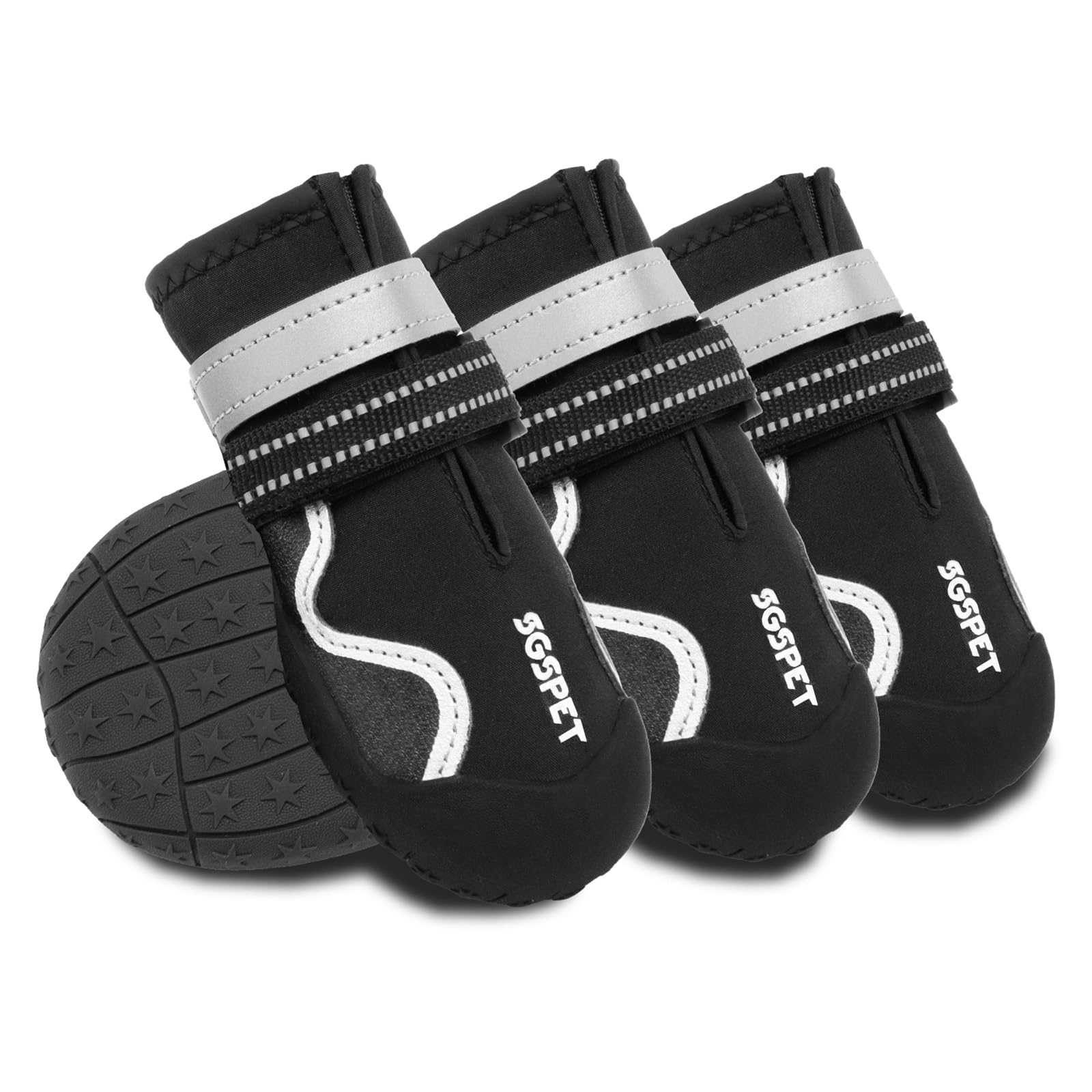 Dog Shoes, Waterproof Dog Boots &amp; Paw Protectors with Anti-Slip Sole, 4pcs/Set Pet Dog Booties, Reflective Dog Shoes for Small Medium Large, Winter Snowy Summer Hot Pavement (Black, 7# (XL))