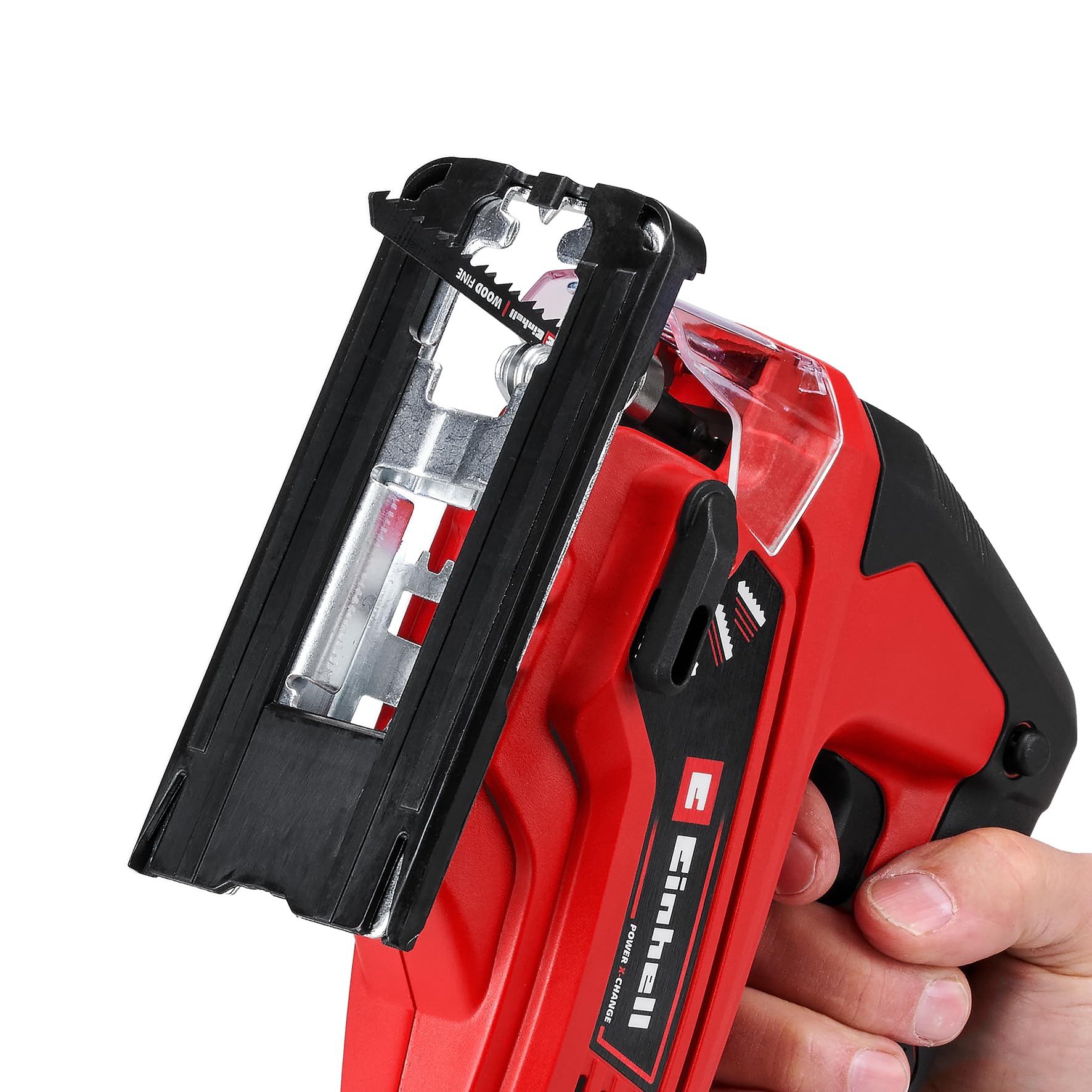 Einhell Wyrzynarka akumulatorowa TC-JS 18/70 Li (1 x 2,5 Ah) Power X-Change (18 V, głębokość cięcia 70 mm, wymiana brzeszczotu bez użycia narzędzi, adapter do odsysania, w zestawie akumulator 2,5 Ah i