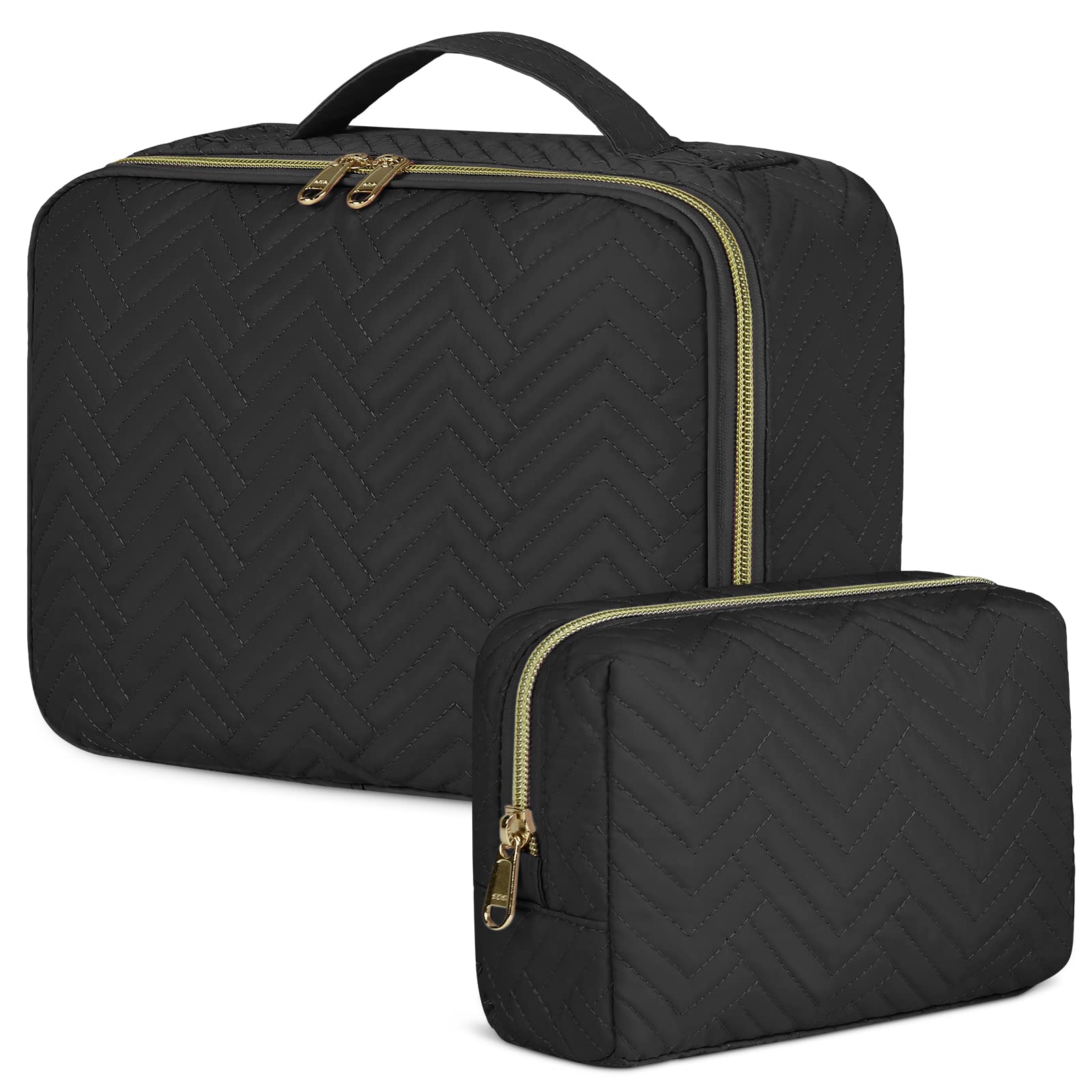IGOLUMON Neceser Mujer Impermeable Neceser Maquillaje Neceser Viaje Grande Neceser Maquillaje Organizador de Cosméticos para Niñas 2 Piezas Negro