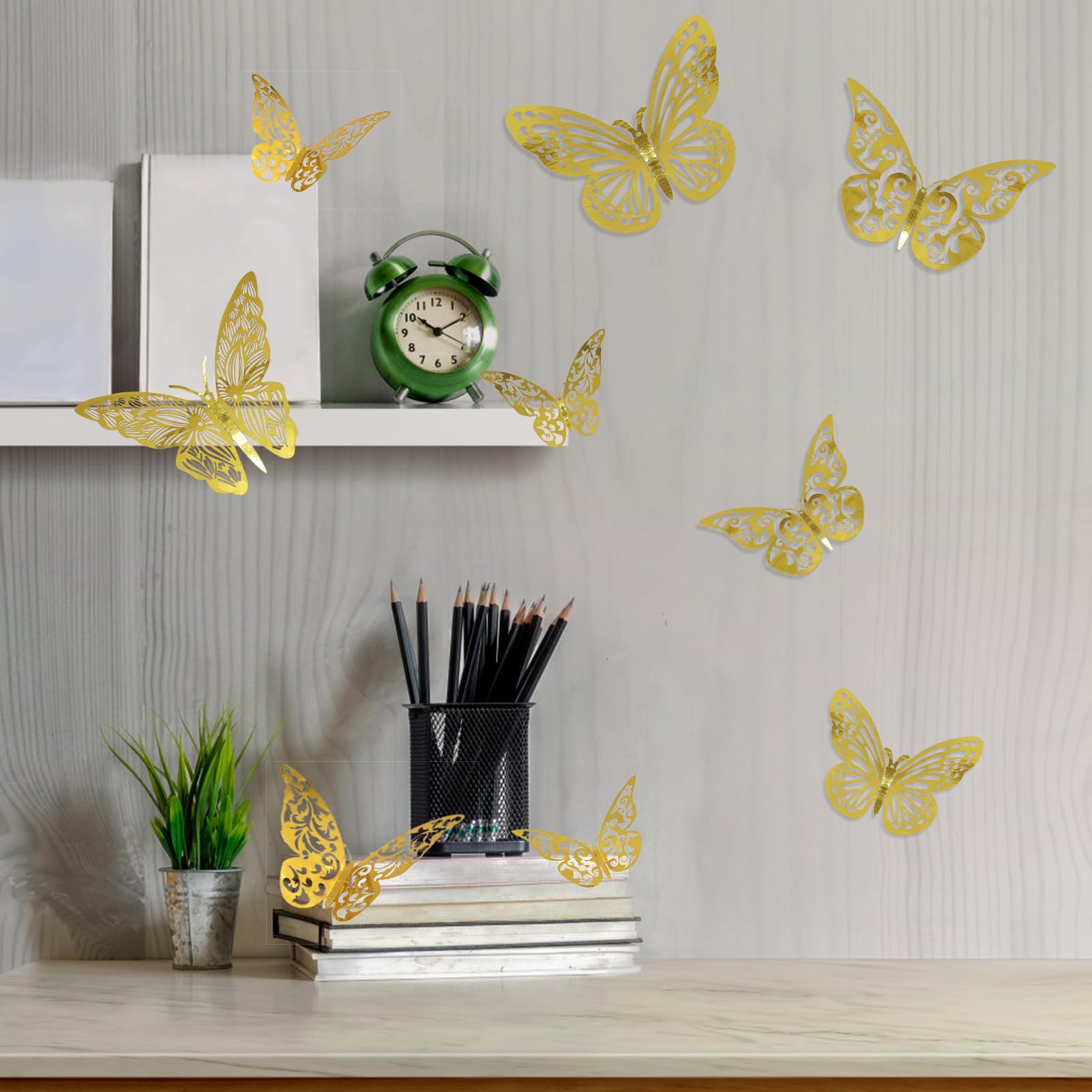 48 Adesivi Farfalle 3D Per Parete - Oro, 3 Misure, Per Feste E Decorazioni Camera, Facili Da Applicare - Foto 8