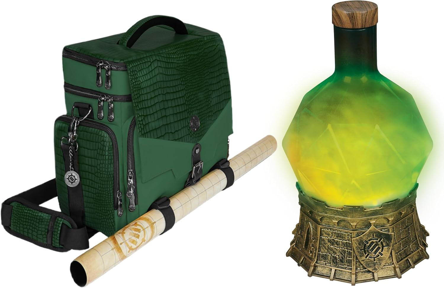 ENHANCE Tabletop Collector's Edition RPG Adventurer's Bag (Dragon Green) + Sorcerer's Potion Light with Swirling Mystical Brew (Green) - Bundle