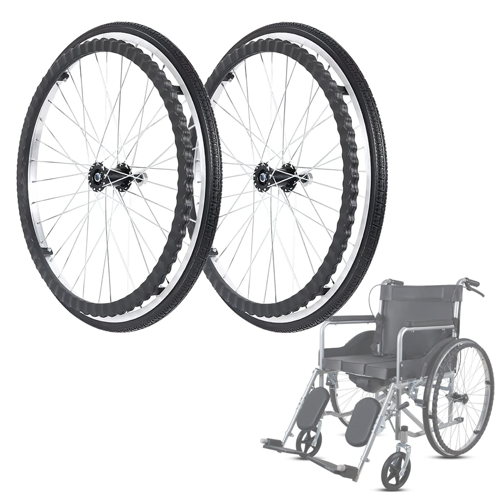 ESOYAWE 2 Piezas 24 Pulgadas Ruedas De Sillas De Ruedas Recambio De Ruedas para Sillas De Ruedas, Antideslizante Prueba De Pinchazos Maciza Rueda Trasera De La Silla De Ruedas, Carga: 100 Kg (Color :