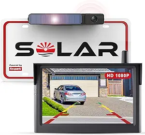 Solar Wireless Backup Camera for Car (1080P), 3 Mins DIY Installation, Foxpark Solar 3 Back Up Camera Systems Wireless 5 inch Car Monitor, IP69K 2 Channels Reverse Camera for Car, Truck, Van, RV (S3)